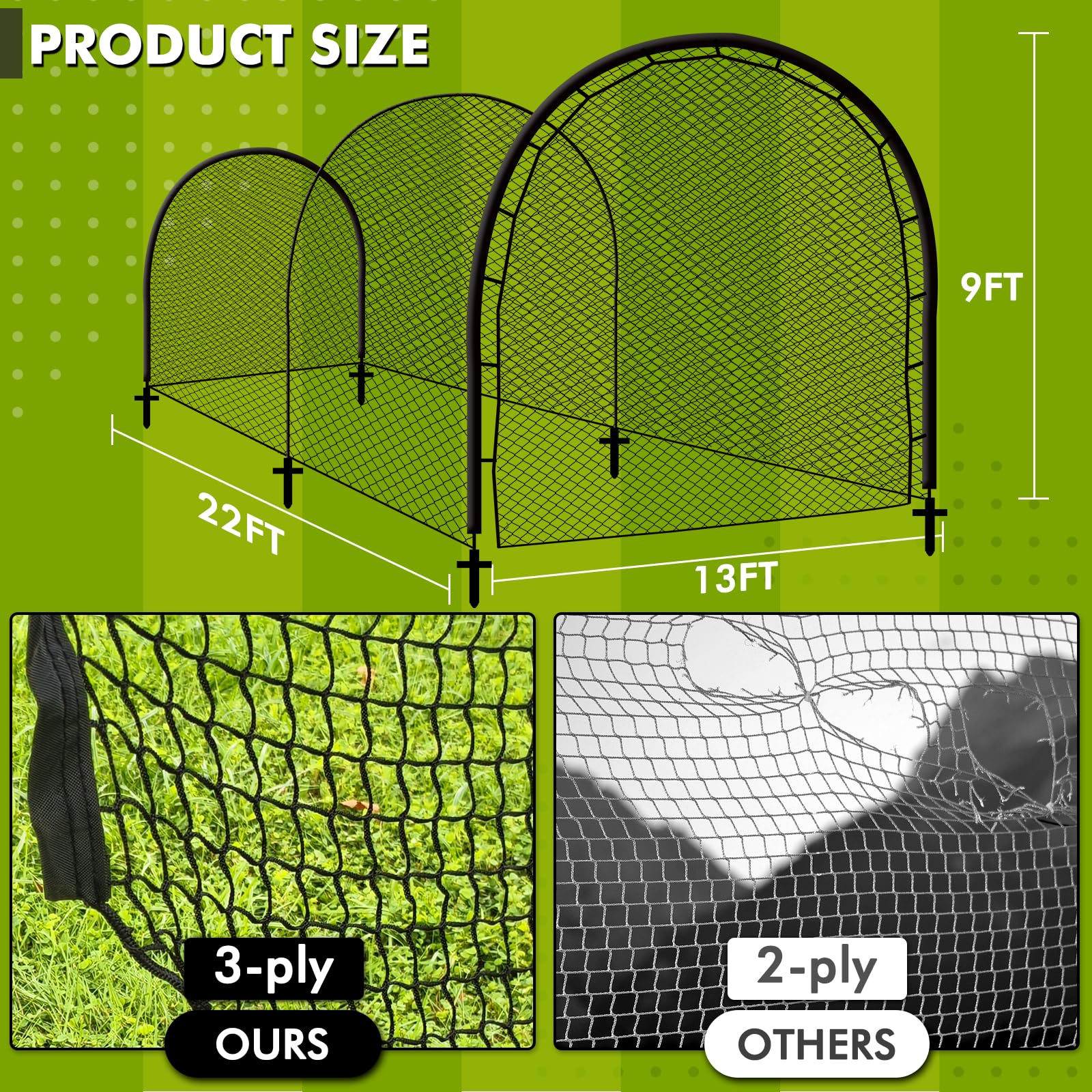 22' Portable Baseball & Softball Batting Cage with Detachable Door, Hitting Target & Carrying Bag - Backyard Batting Practice Net for Hitting & Pitching Training | Perfect for Home Use, Team Drills & Youth Baseball Practice