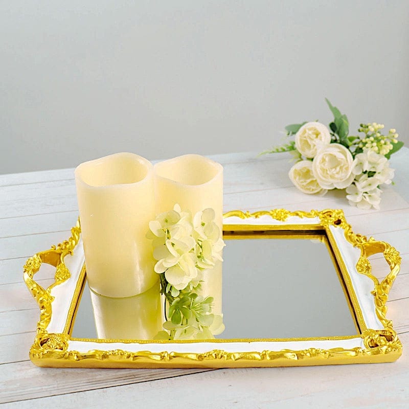 15x10 Inch Metallic Rectangular Mirror Serving Tray with Handles - Elegant Party Decor, Cocktail Serving, Home Decor & Gift Idea for Weddings, Hostess & Housewarming