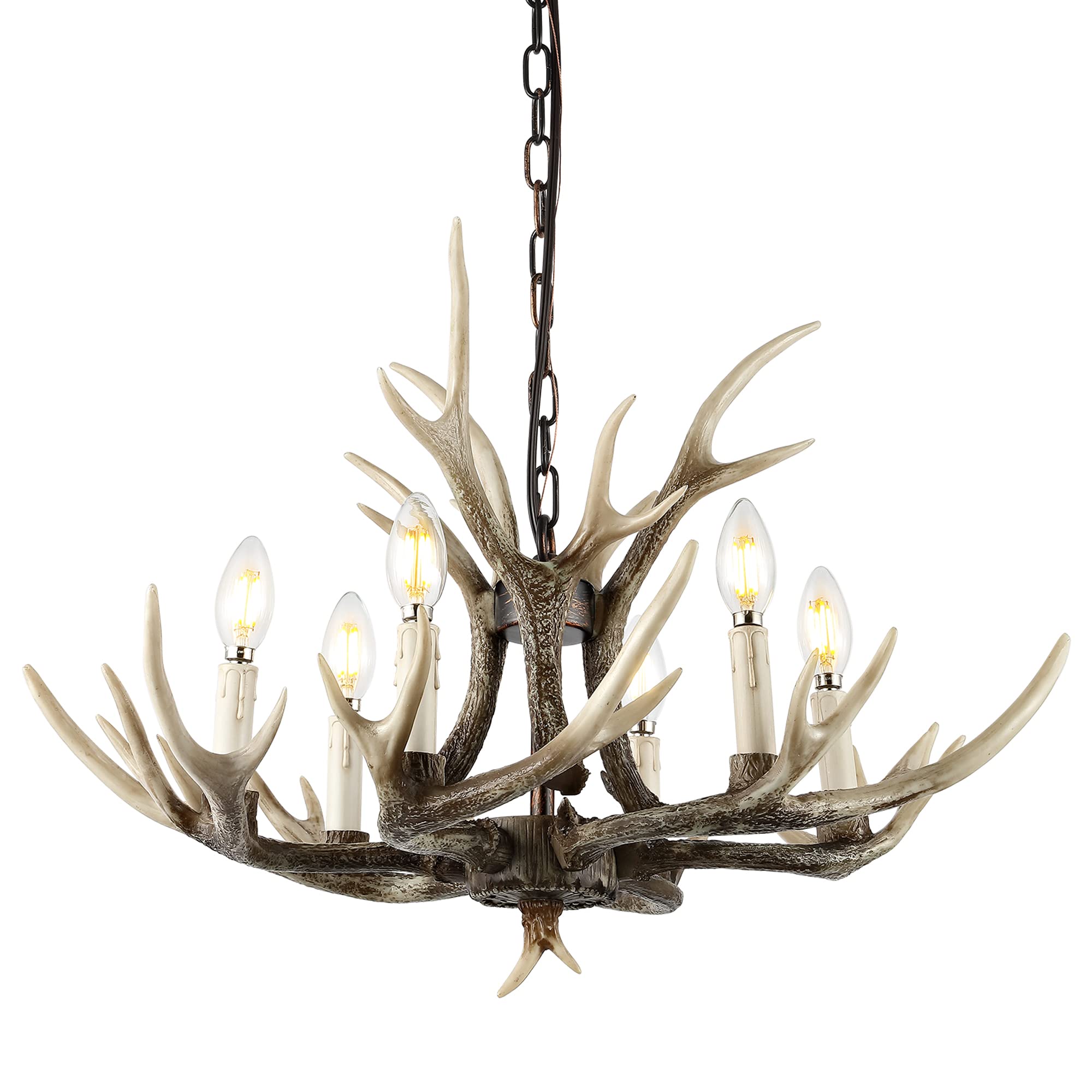 Large Antler Chandelier - Rustic Vintage Farmhouse Pendant Light with 6 Lights for Bedroom, Dining Room, Kitchen, Living Room & Entryway | Real Deer Antler Color | Perfect for Cabin, Lodge & Western Home Decor