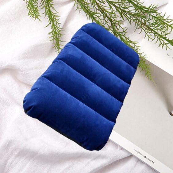 HONTECH Soft Velvet Inflatable Travel Pillow - Lightweight Portable Air Cushion for Neck, Lumbar & Spine Support - Navy Blue - Perfect for Airplanes, Office Chairs & Car Rides