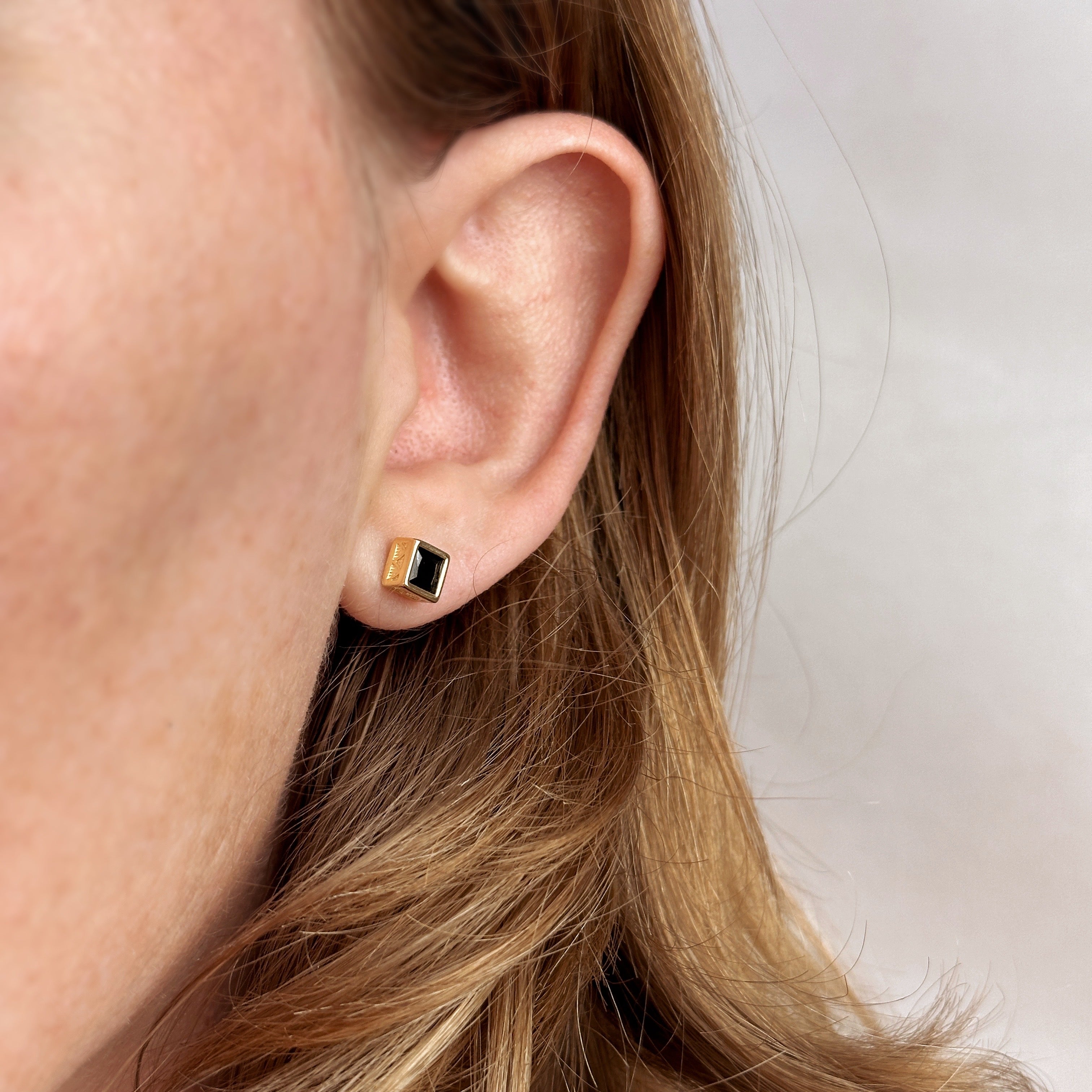 18K Gold Filled Colored Square Stud Earrings with Detailed Bezel - Elegant Everyday Jewelry for Women, Perfect for Work, Date Night & Special Occasions