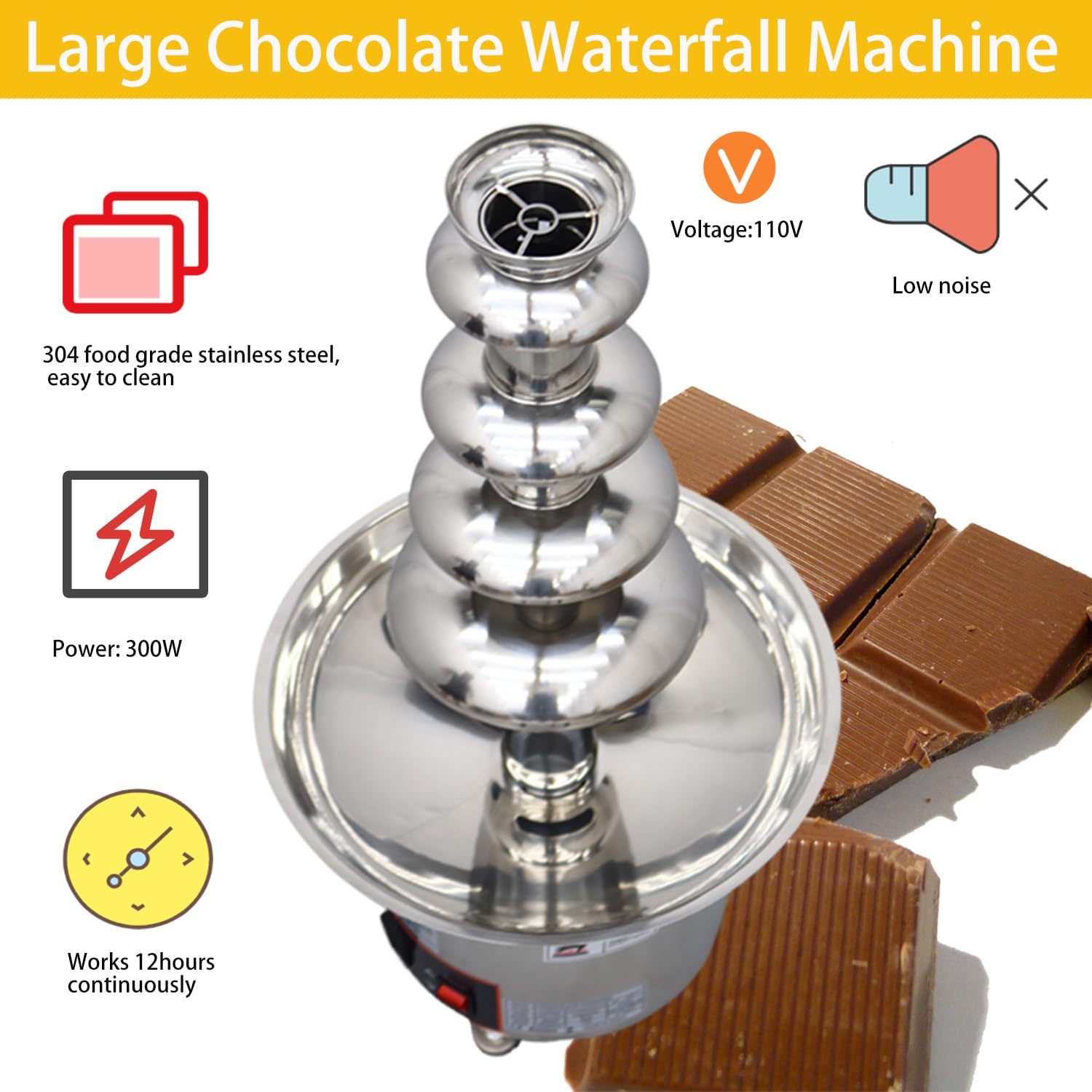 5-Tier Electric Chocolate Fountain Machine 110V - 12kg Capacity, Digital Heating for Melting Chocolate, Perfect for Parties, Weddings & Dessert Buffets