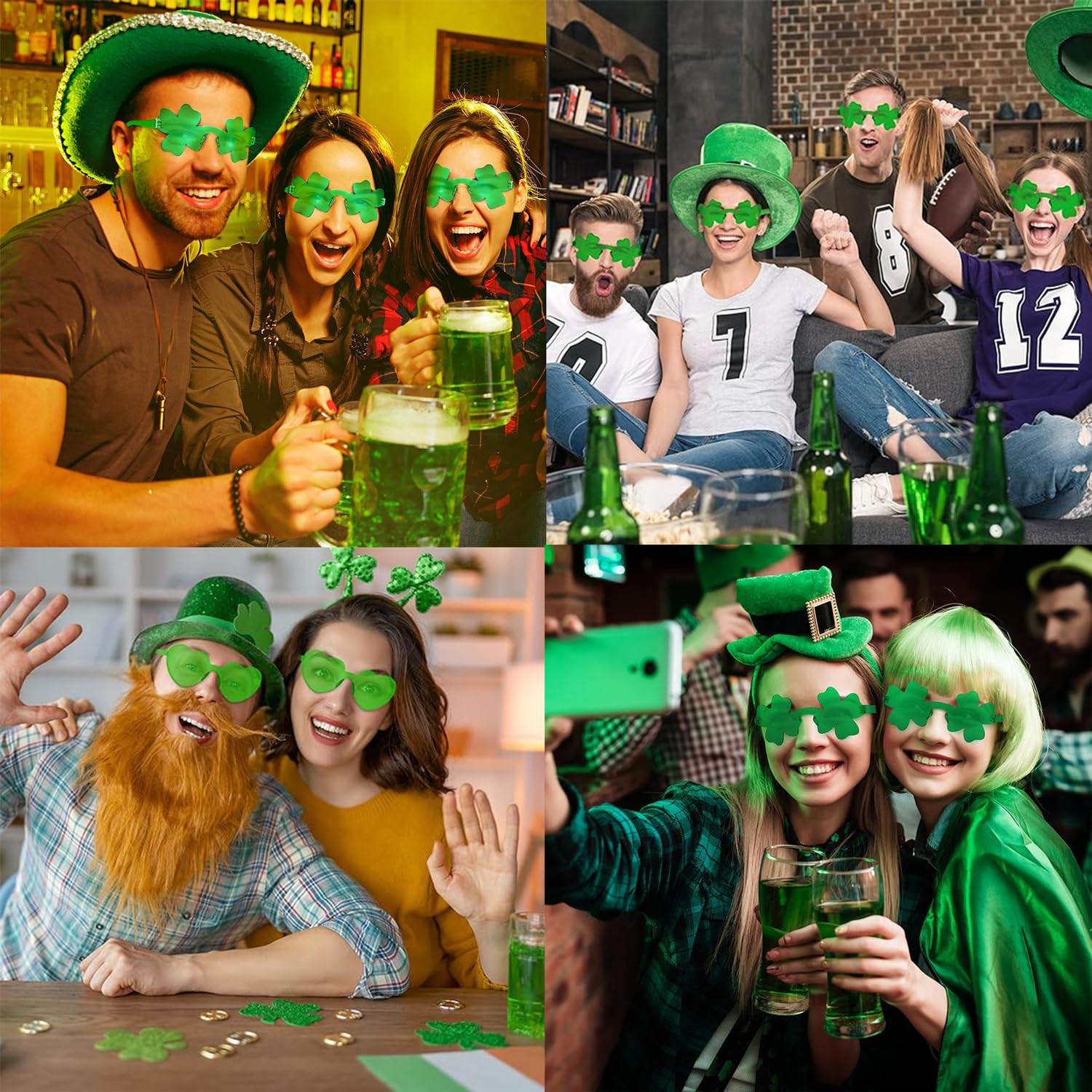 24/12/8/4PCS Shamrock Glasses for St. Patrick's Day - Fun Green Party Accessories for Women & Men - Perfect for Irish Themed Parties, Parades & Pub Crawls