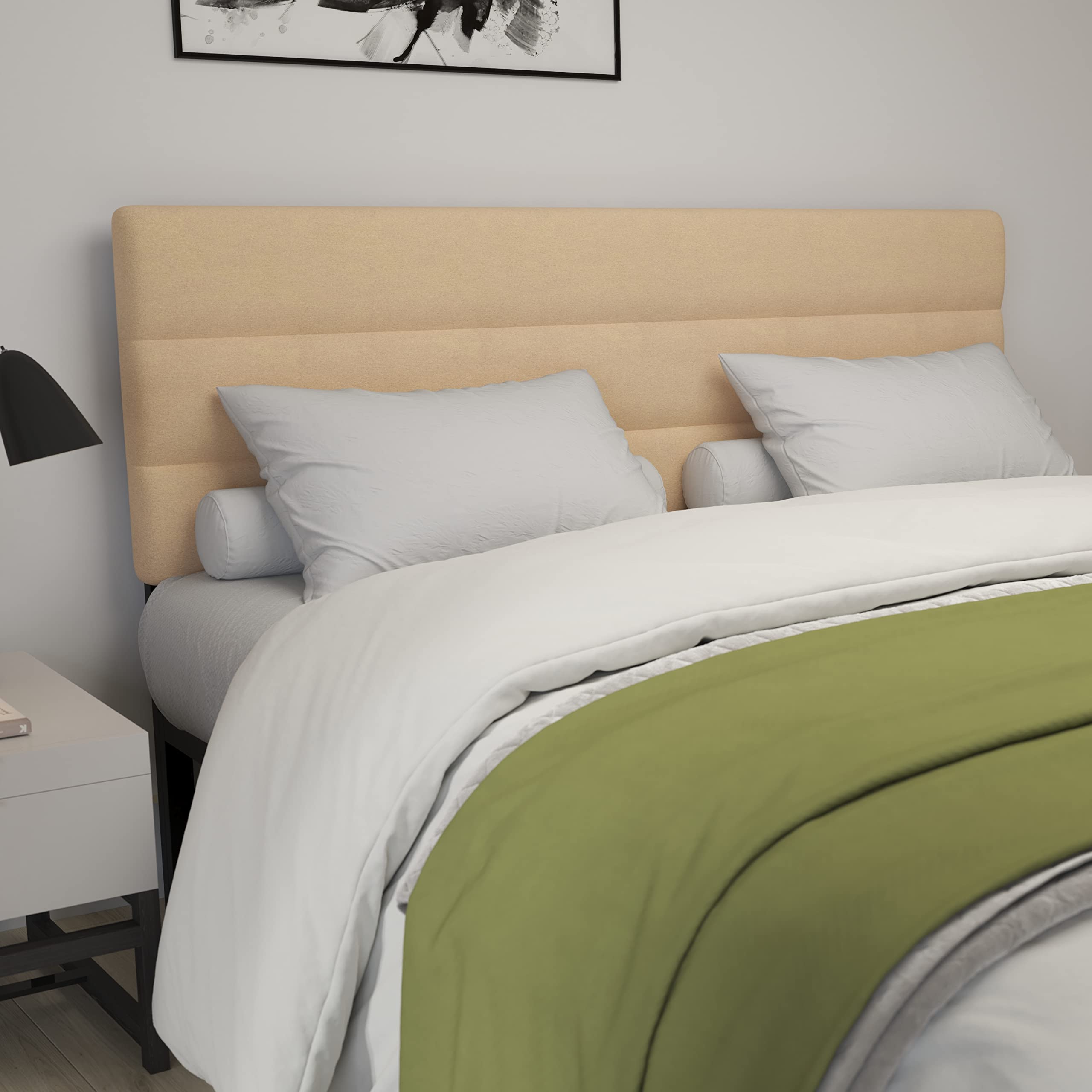 Merrick Lane Coppola Upholstered King Size Headboard - Button Tufted Cream Fabric with Adjustable Metal Legs - Fits Most Standard Bed Frames - Perfect for Master Bedrooms & Guest Rooms