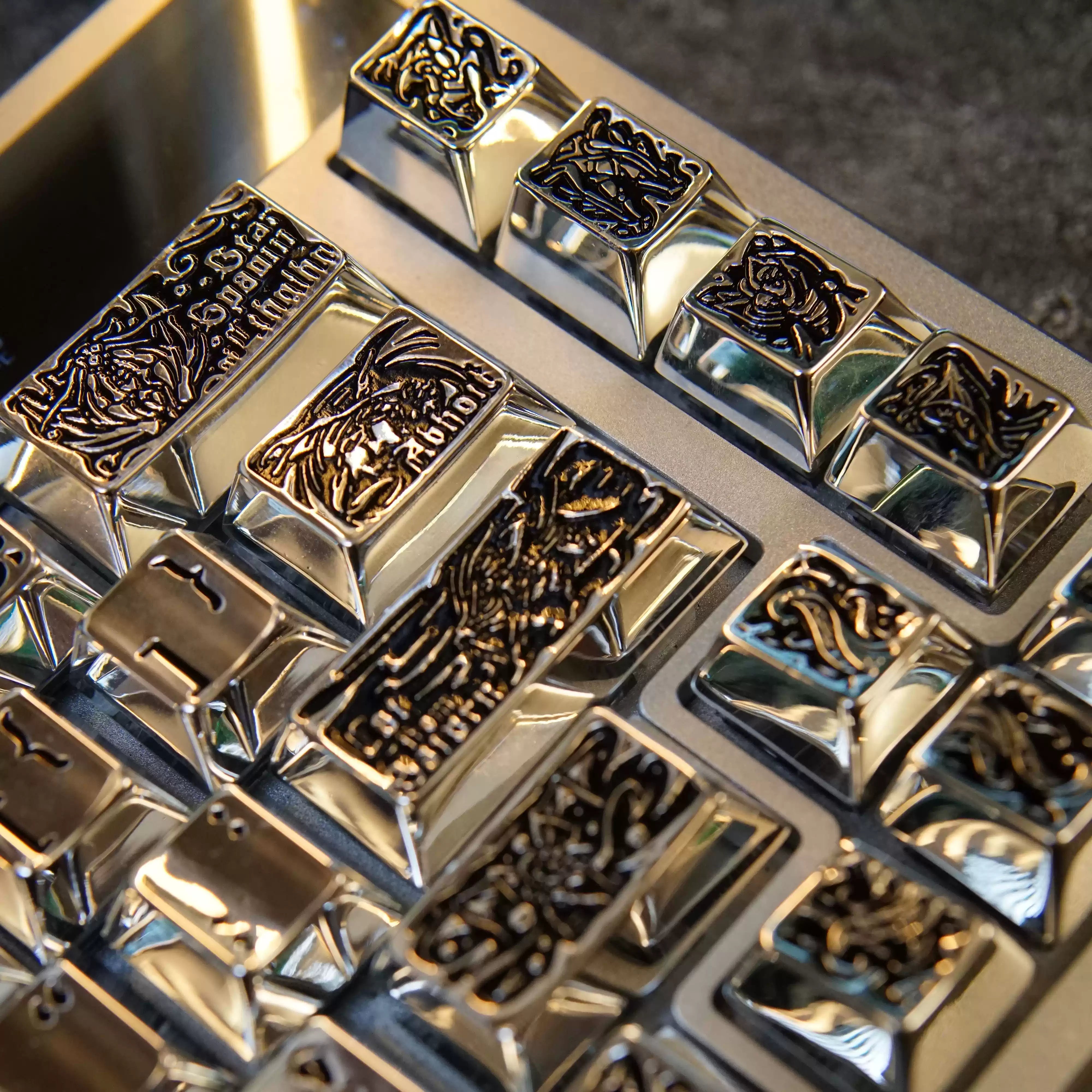 Ancient God Themed Metal Keycap Set - Personalized Mechanical Keyboard Accessories (Silver) for Gaming & Typing Enthusiasts