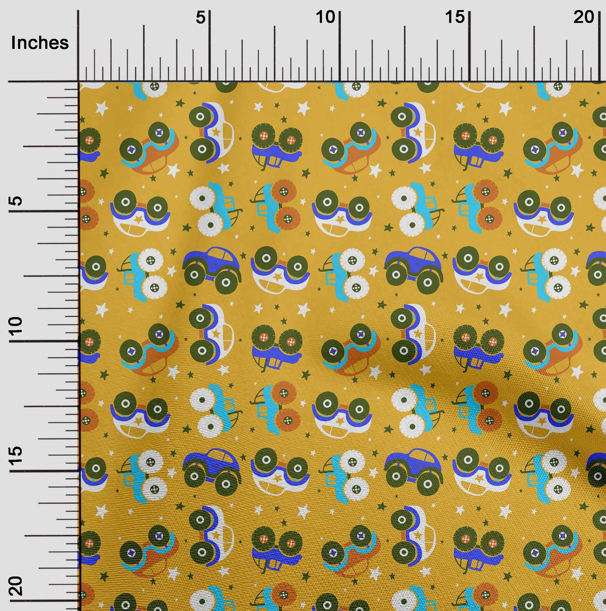oneOone Polyester Spandex Yellow Printed Fabric - 56 Inch Wide for Kids Nursery, Car Decor, DIY Craft Projects | Soft Stretchy Material for Sewing, Upholstery & Home Decor
