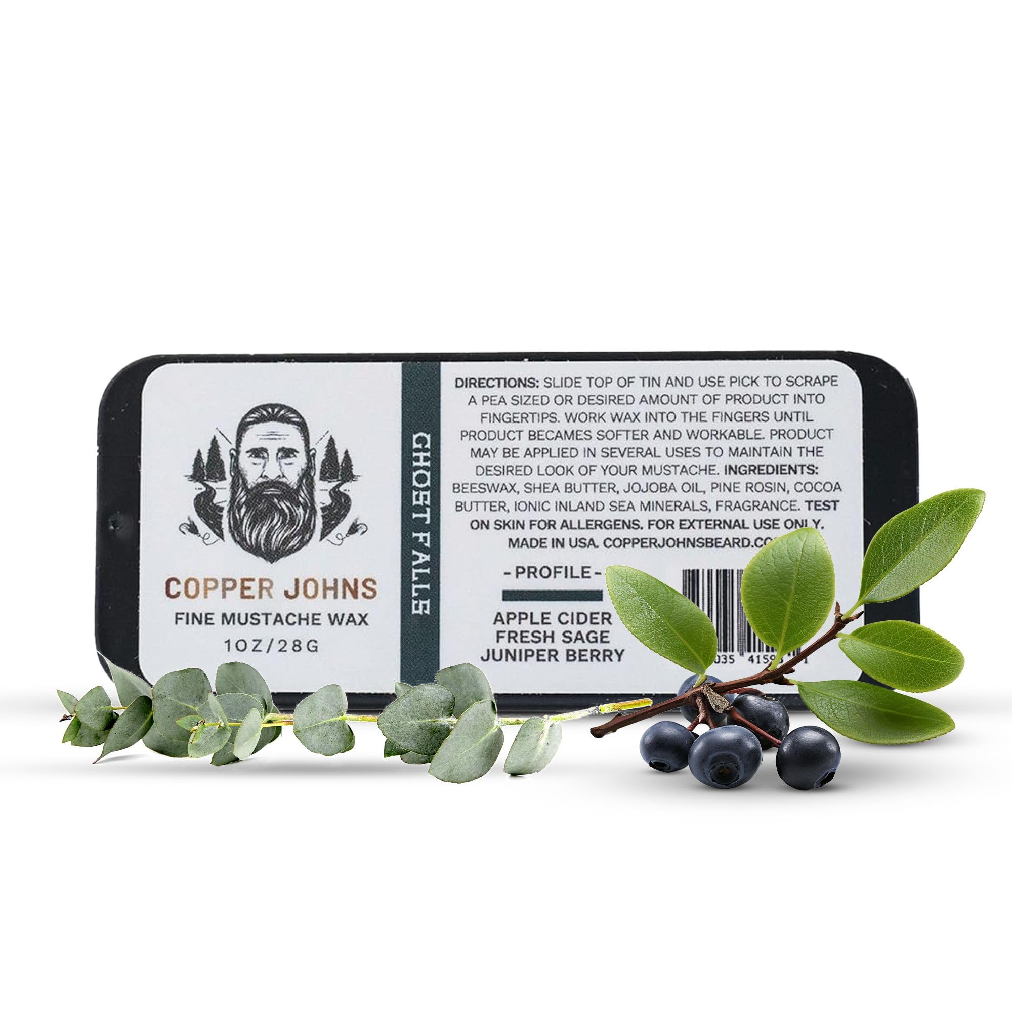 Premium Mustache Wax for Men - Strong All-Day Hold with Beeswax, Jojoba Oil & Sea Minerals | Promotes Clean & Well-Groomed Facial Hair | Ghost Falls 1oz Mustache Wax | Perfect for Daily Styling & Special Occasions