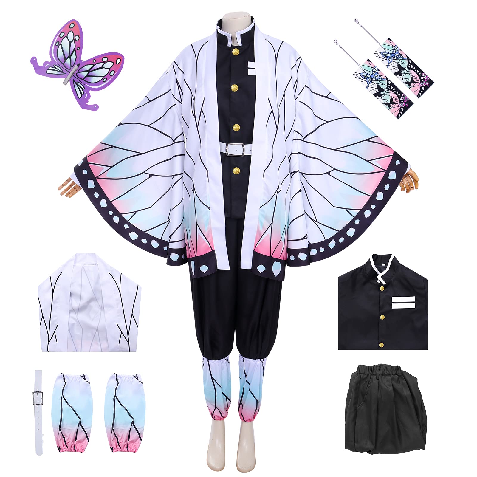 Demon Slayer Cosplay Costume Set - 8 Pcs Tanjiro, Nezuko & Shinobu Kimono Outfit for Anime Role Play | Perfect for Halloween, Conventions & Anime Parties