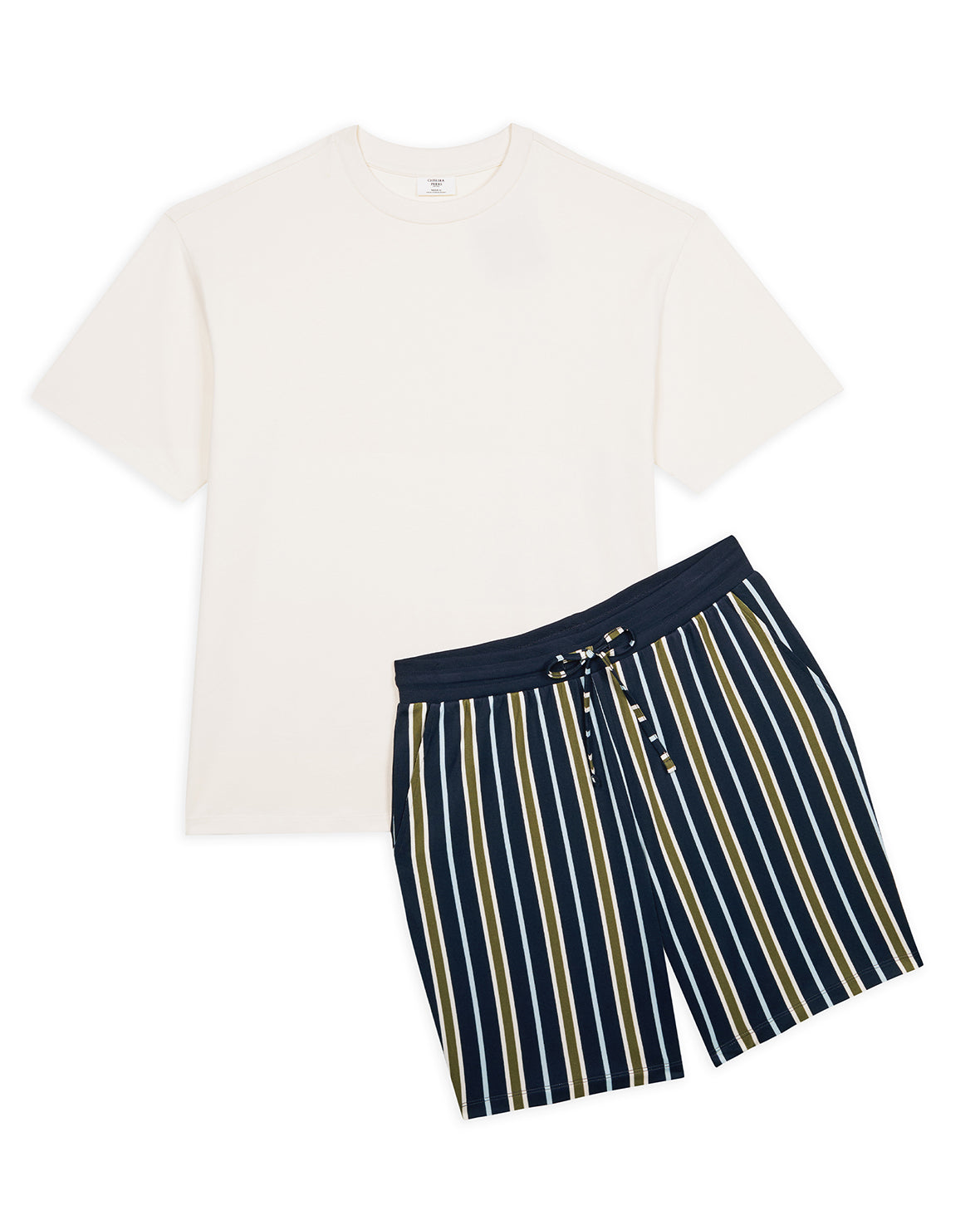Multi-Stripe Crew Neck Short Sleeve Pajama Set for Women - Soft Cotton Sleepwear for Summer & Lounge Wear - Perfect for Relaxing at Home or Traveling