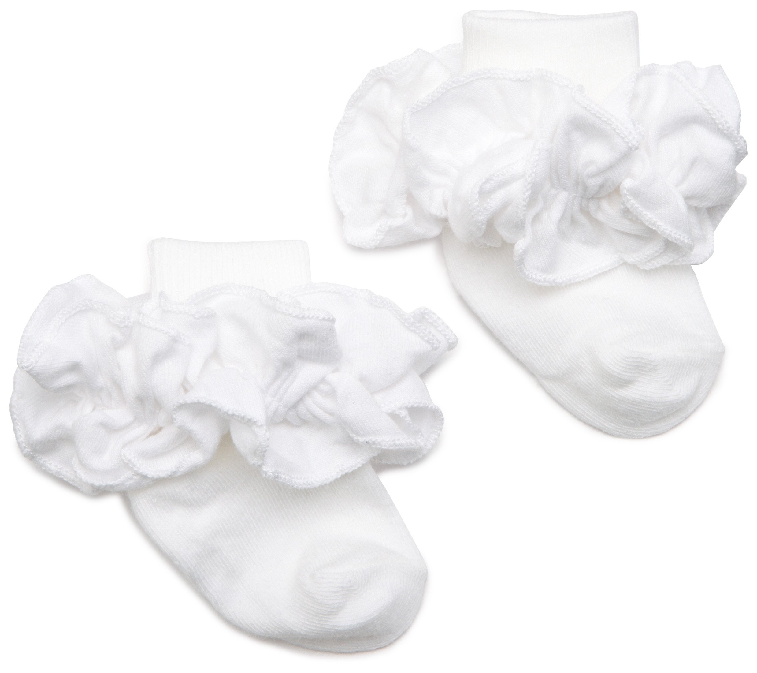 Jefferies Double Ruffle Turncuff Socks for Women - Elegant Lace Trim Ankle Socks - Perfect for Weddings, Parties & Special Occasions