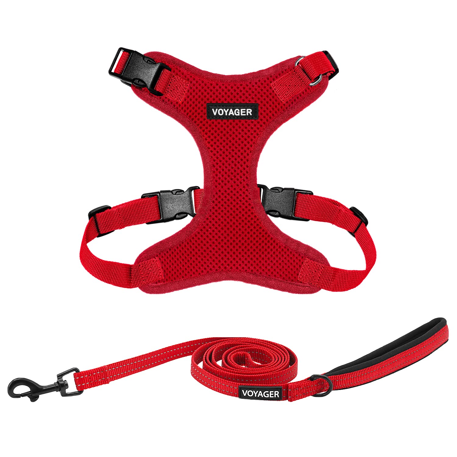 Best Pet Supplies Reflective Step-in Dog Harness with 5ft Neoprene Handle Leash Combo Set - Adjustable for Small, Medium & Large Breeds (Red, XL) - Perfect for Walking, Training & Outdoor Adventures