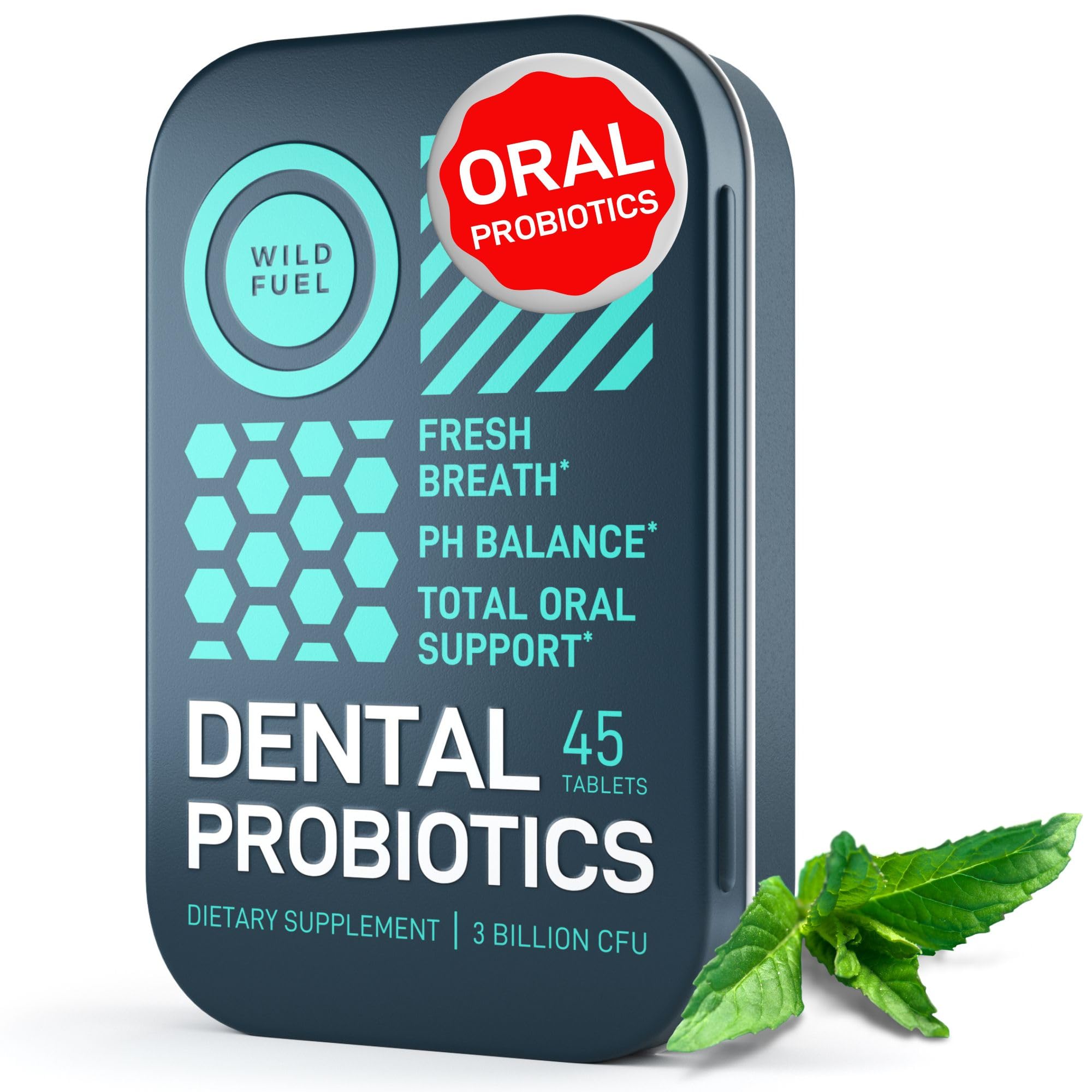 Dental Probiotics for Teeth & Gums - 3 Billion CFU Lactobacillus Salivarius Acidophilus Oral Supplement | Bad Breath Treatment for Adults | 45 Mint Tablets in Travel Tin for Fresh Breath & Oral Health | Perfect for Travel, Work & Daily Use