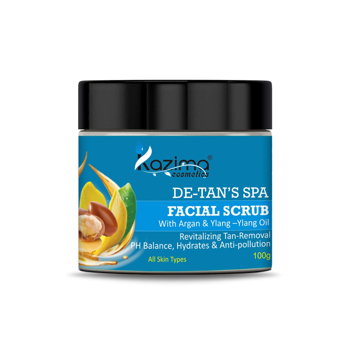 KAZIMA DE-Tan SPA Facial Scrub 100g - Exfoliating Face Wash with Argan Oil & Ylang Ylang for Brightening & Glowing Skin - Perfect for Daily Skincare Routine & Spa Treatment at Home