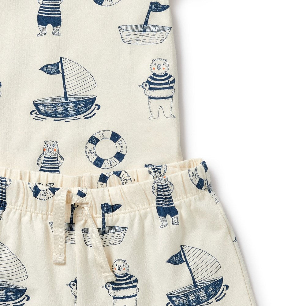 Nautical Bear Organic Cotton Short Sleeve Pajama Set for Women - Soft & Breathable Sleepwear for Summer Nights, Lounging at Home