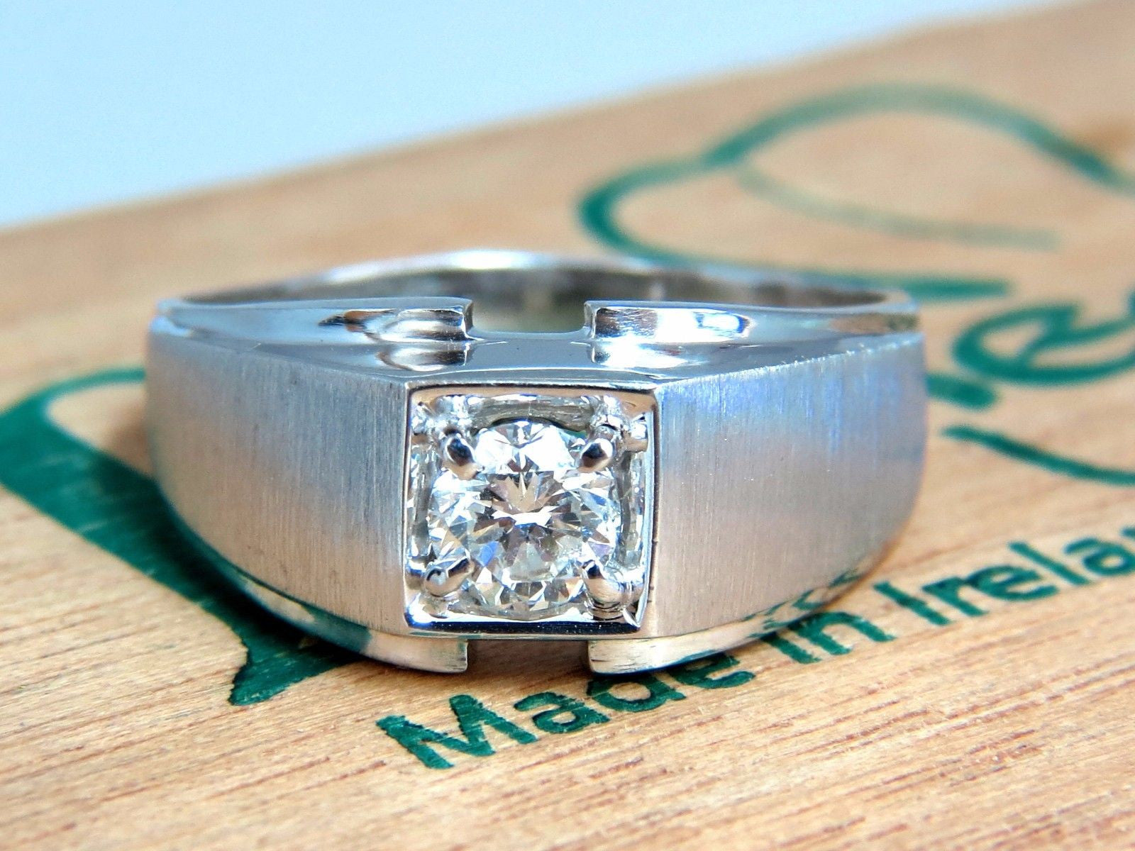 0.56ct Natural Round Diamond Solitaire Ring for Men - 14K Gold Brush Finish | Wedding, Engagement, Anniversary Gift Idea