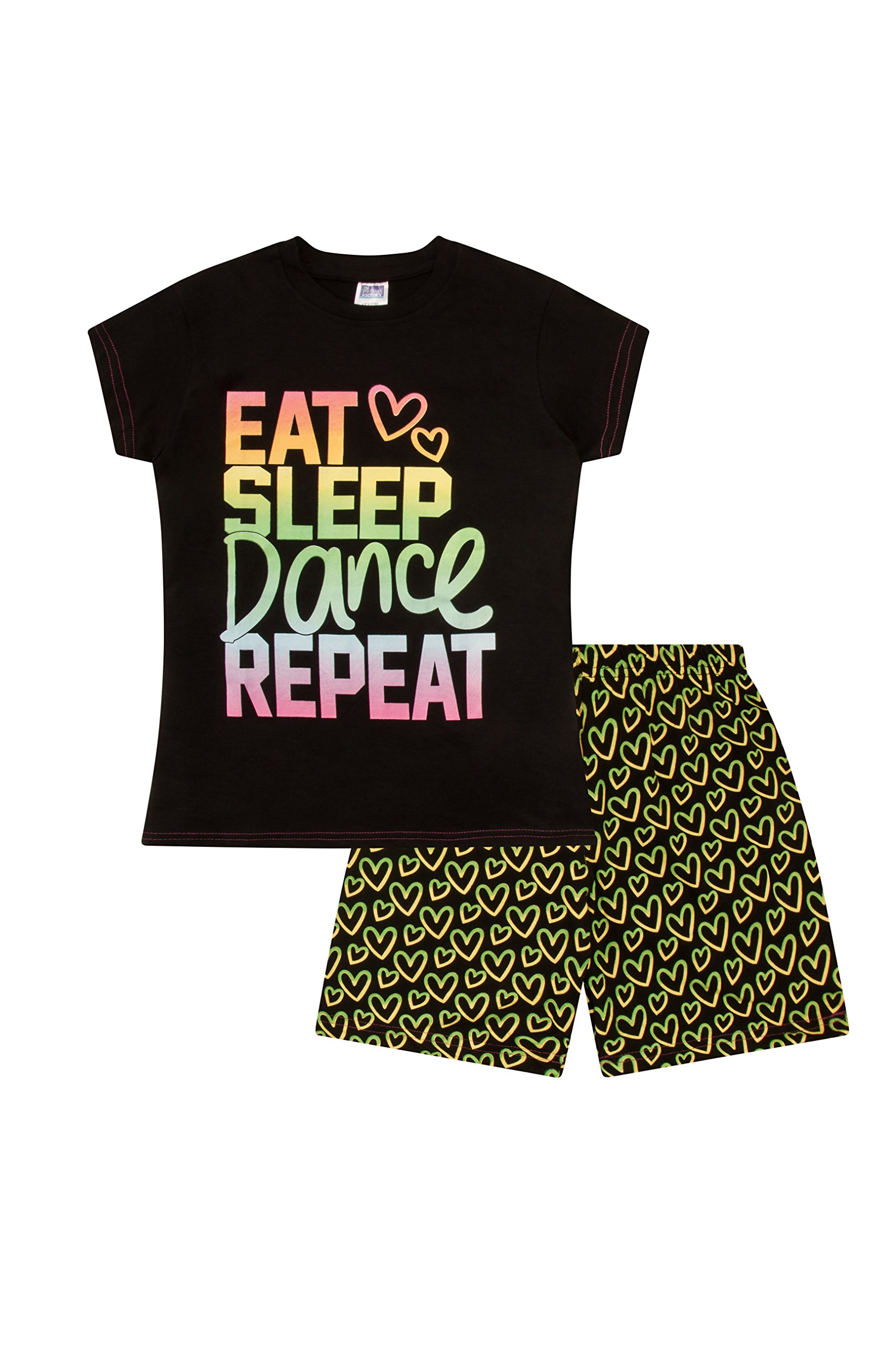 Girls' Eat Sleep Dance Rainbow Short Pyjama Set - Soft Cotton Sleepwear for Kids & Teens - Perfect for Sleepovers, Dance Practice & Loungewear