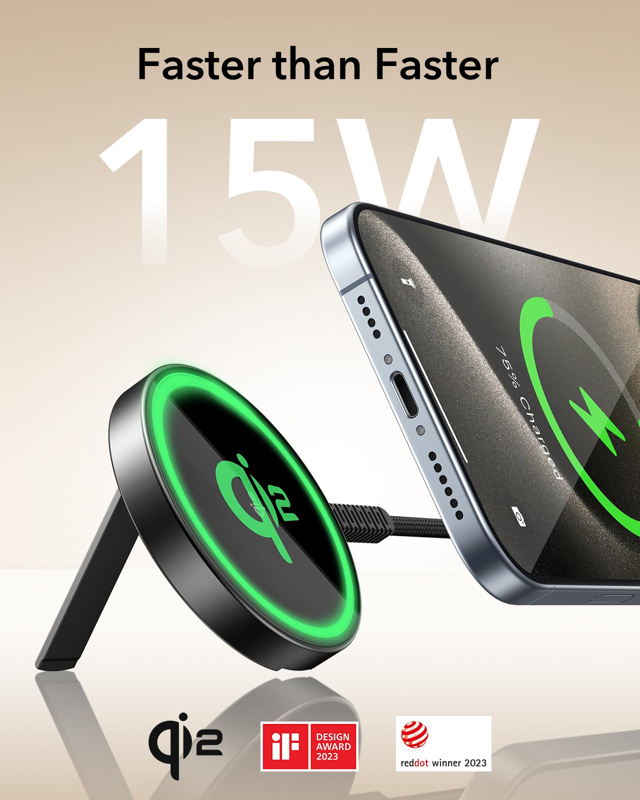 ESR HaloLock Qi2 15W MagSafe Wireless Charging Stand - Fast Magnetic Charger for iPhone 16/15/14/13/12 Series & AirPods 4/Pro - Includes Type-C Cable - Perfect for Home, Office & Nightstand Charging - Black
