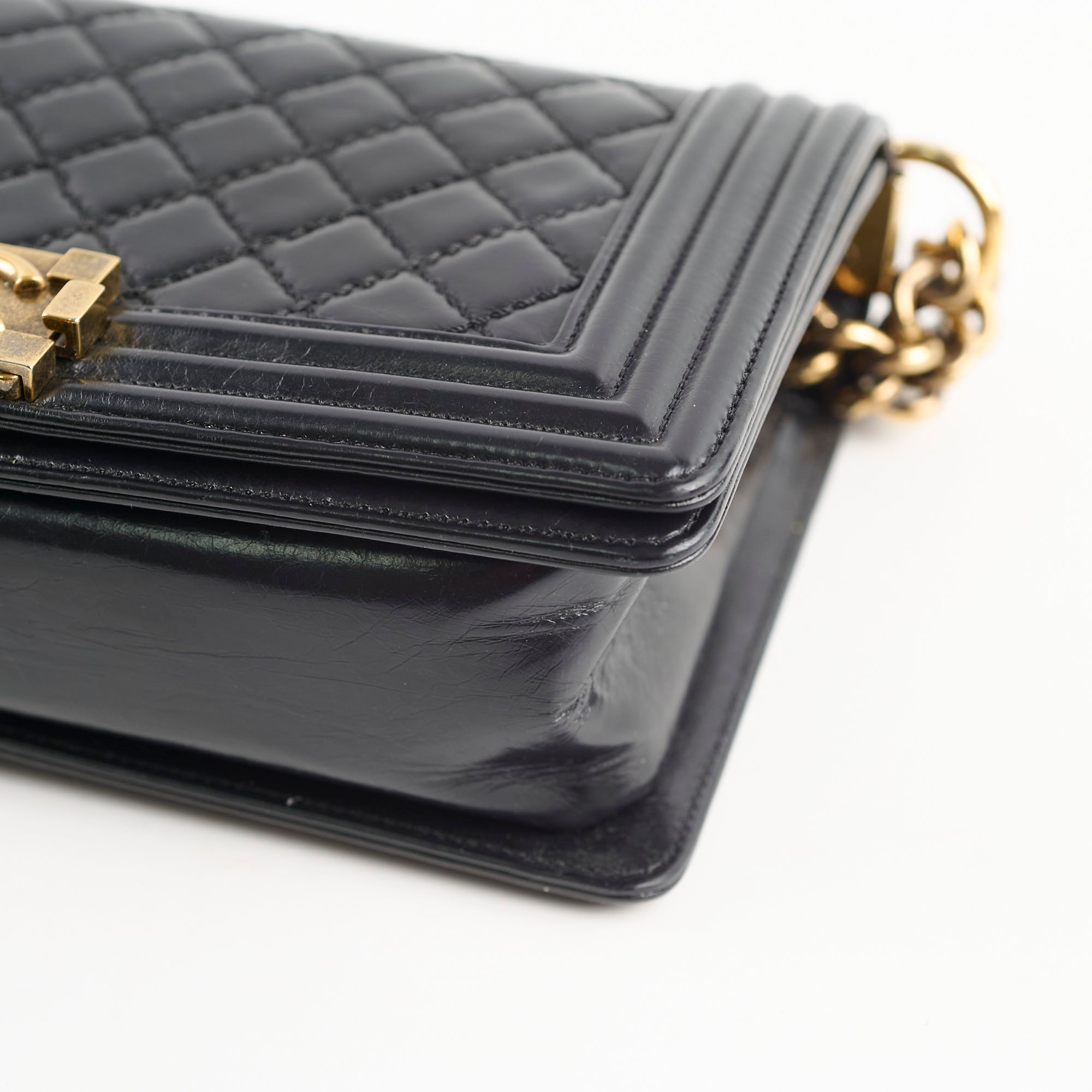 Chanel Old Medium Boy Bag - Shiny Calfskin Leather in Black | 17 Series | Luxury Handbag for Women, Perfect for Evening Events & Special Occasions