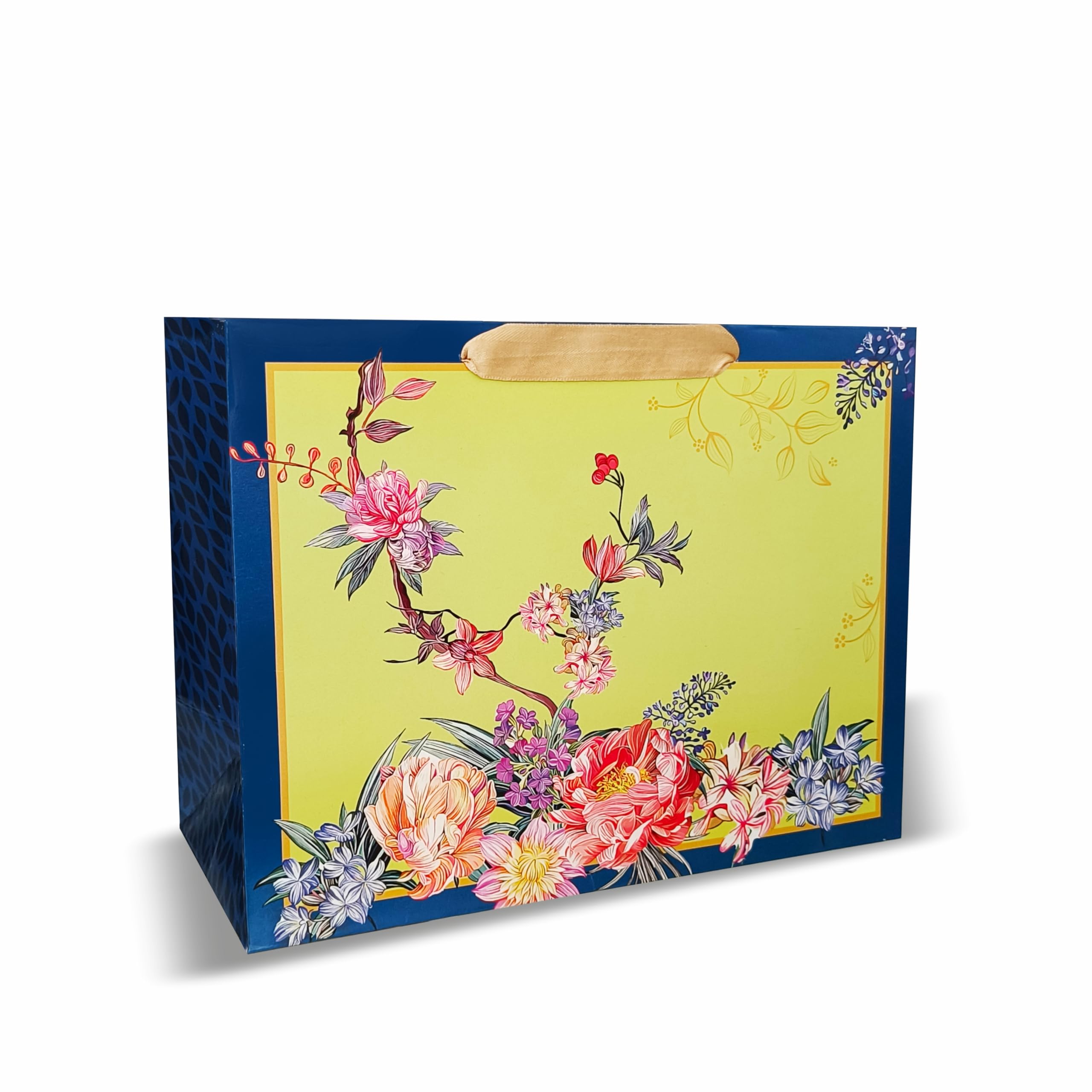 Premium Floral Print Gift Bags - 13x5.5x10 Inches Large Glossy Paper Bags with Gift Tags (Pack of 5) - Elegant Party Favor Bags for Weddings, Birthdays & Special Occasions | VESTTA Collection