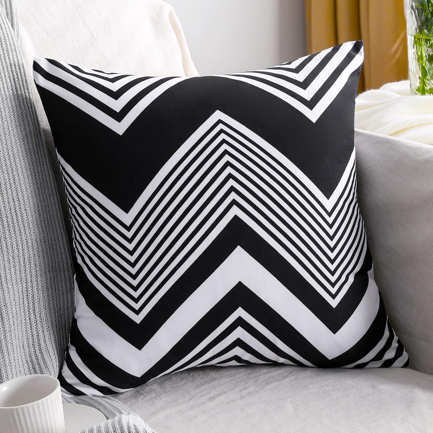 NTBAY Microfiber Geometric Throw Pillow Cover 18x18 Inches - Black and White Modern Design for Sofa, Bed, Couch Decor - Soft Decorative Square Pillow Case for Living Room, Bedroom