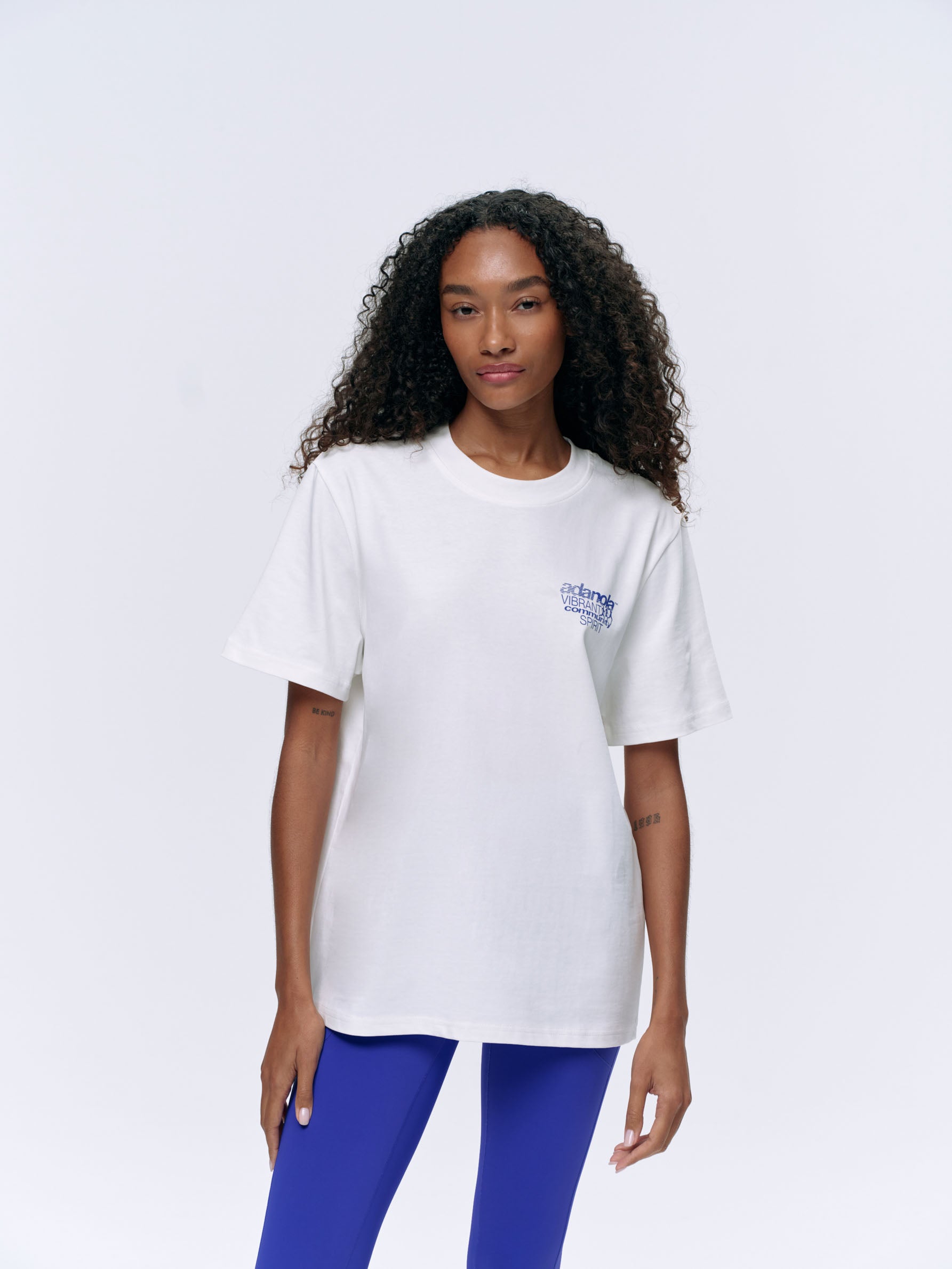 Community Spirit Oversized Short Sleeve T-Shirt - White & Cobalt Blue | Casual Streetwear, Summer Outfit Essential