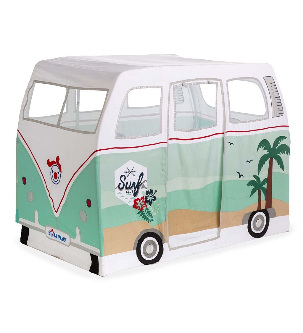 Premium Kids' Surfing Camper Playhouse Tent - 100% Cotton Canvas Indoor/Outdoor Play Set with Durable Steel Frame | Encourages Imagination & Creativity for Ages 3+ | Perfect for Backyard Adventures, Beach Trips & Pretend Play