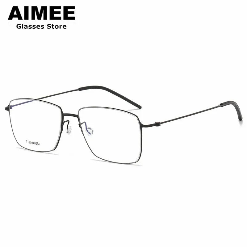 Aimee Men's Full Rim Square Screwless Titanium Eyeglasses Frame 66078 - Lightweight Durable Glasses for Work, Reading & Everyday Use