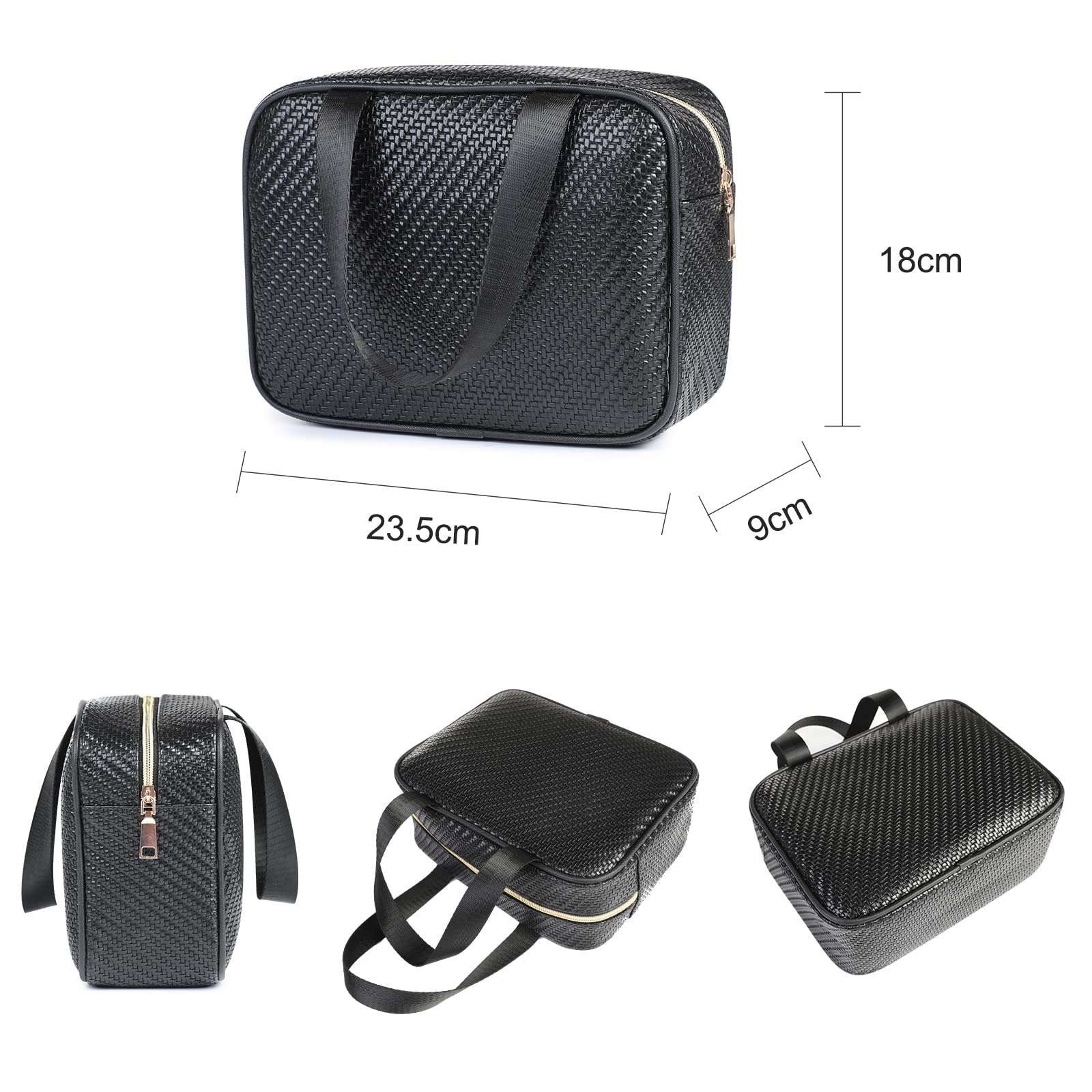 Bekeify Waterproof PU Leather Makeup Bag - Travel Toiletry Organizer for Women & Girls - Portable Cosmetic Storage Pouch for Vacation, Gym, and Daily Use (Black)