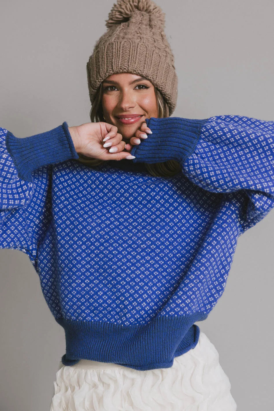 Nathalia Women's Cobalt Blue Knit Sweater - Soft Winter Pullover for Casual Wear & Office Outfits