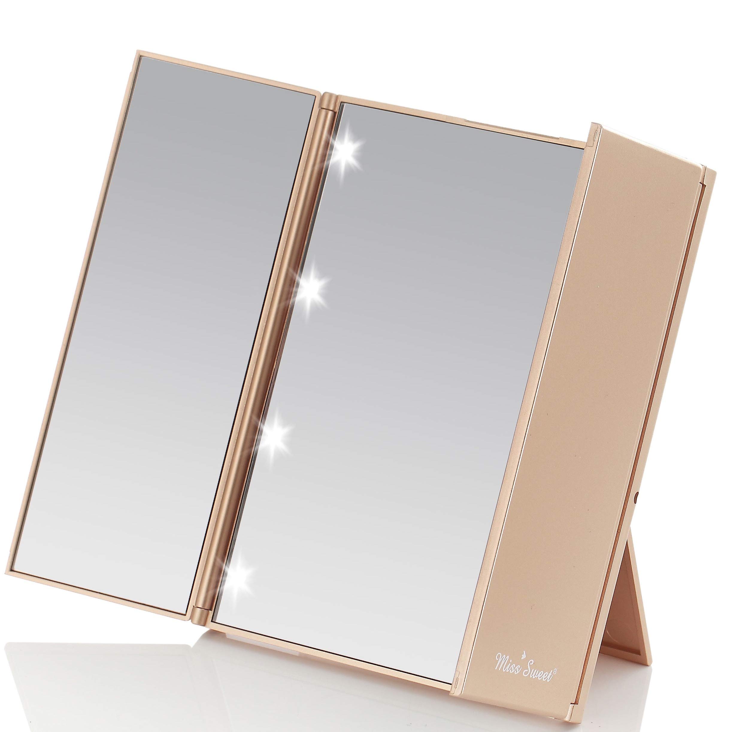 Miss Sweet Tri-Fold Compact Mirror - 6 Inch Travel Mirror with Elegant Gold Finish | Perfect for Makeup, Touch-Ups, and On-the-Go Beauty Essentials