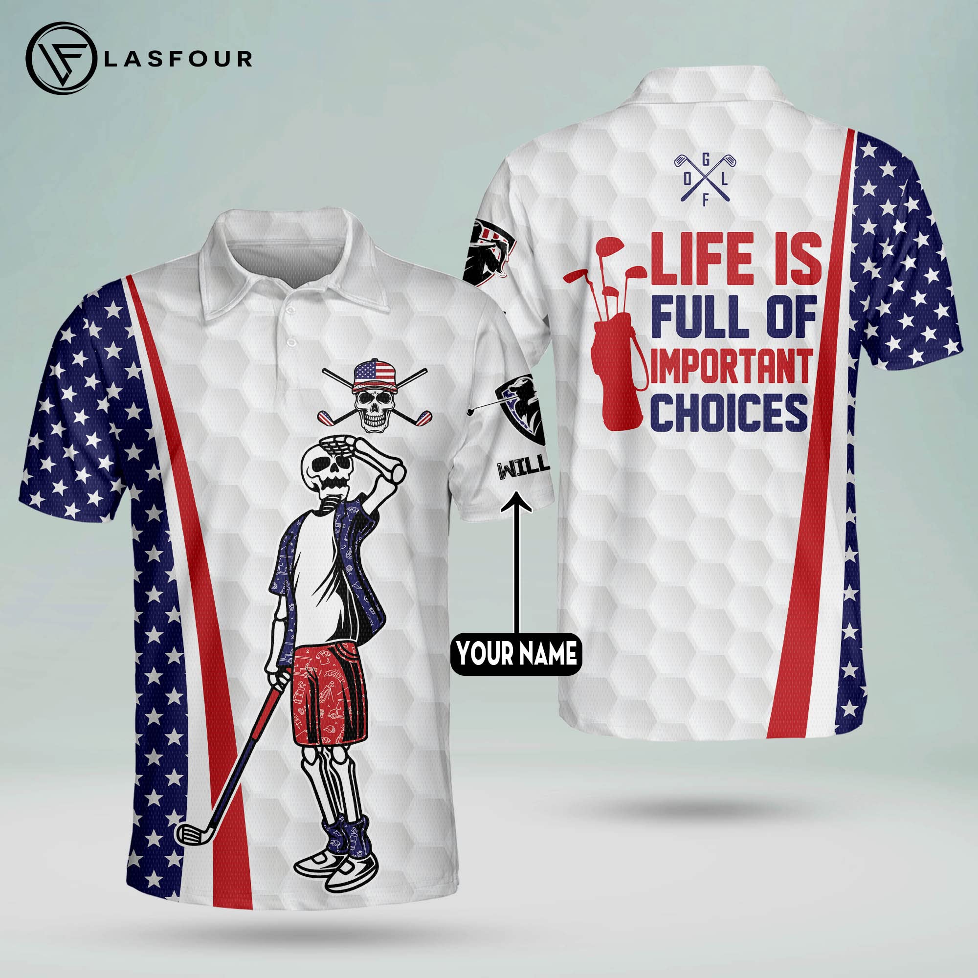 LASFOUR Personalized Patriotic Golf Polo Shirt for Men - American Flag Design, Moisture-Wicking Dry Fit Short Sleeve Performance Polo - Perfect for Golf Tournaments, 4th of July Celebrations & Patriotic Events