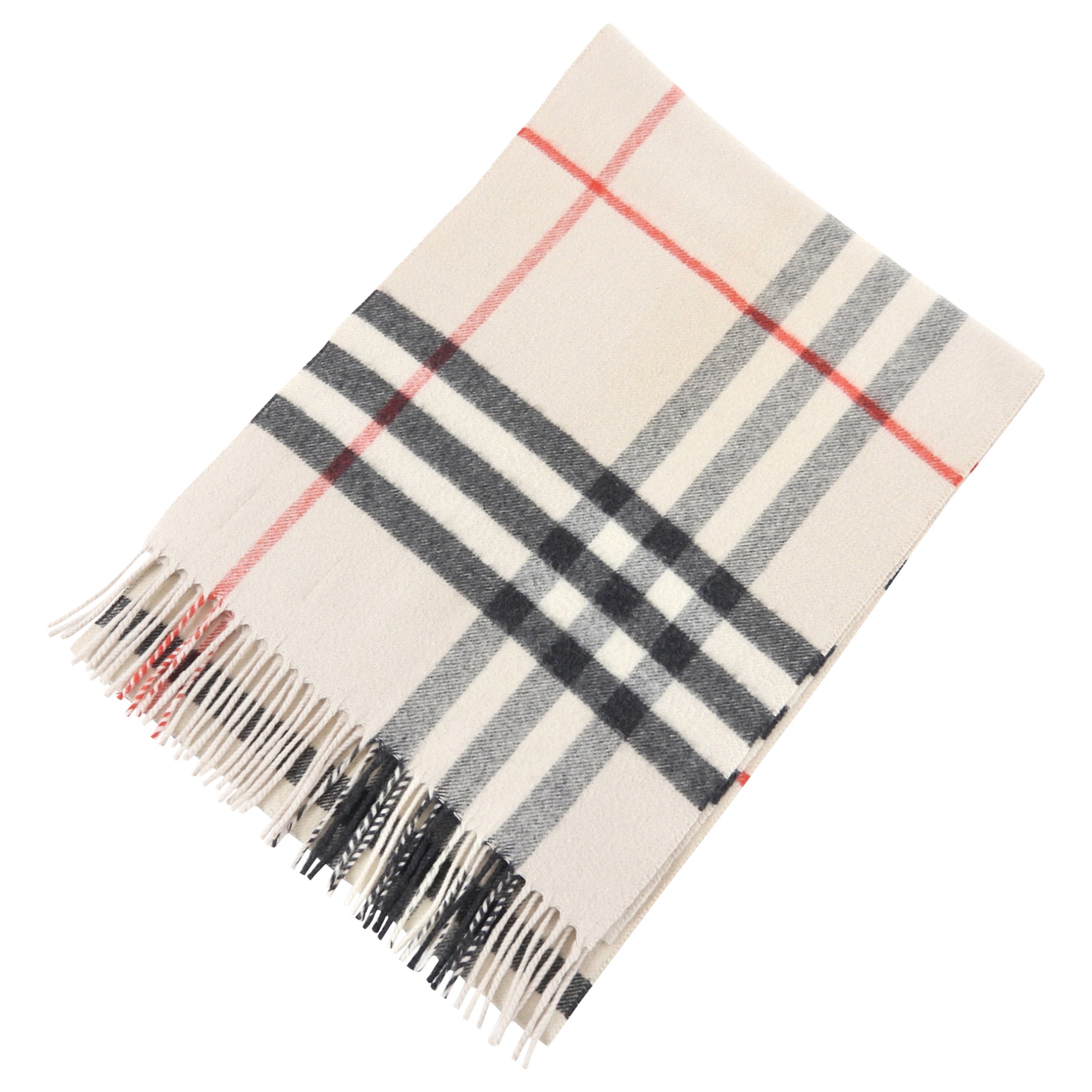 Burberry Stone White Cashmere Check Scarf - Luxury Soft Warm Winter Scarf for Men & Women - Perfect for Cold Weather, Office, Travel & Gift Giving