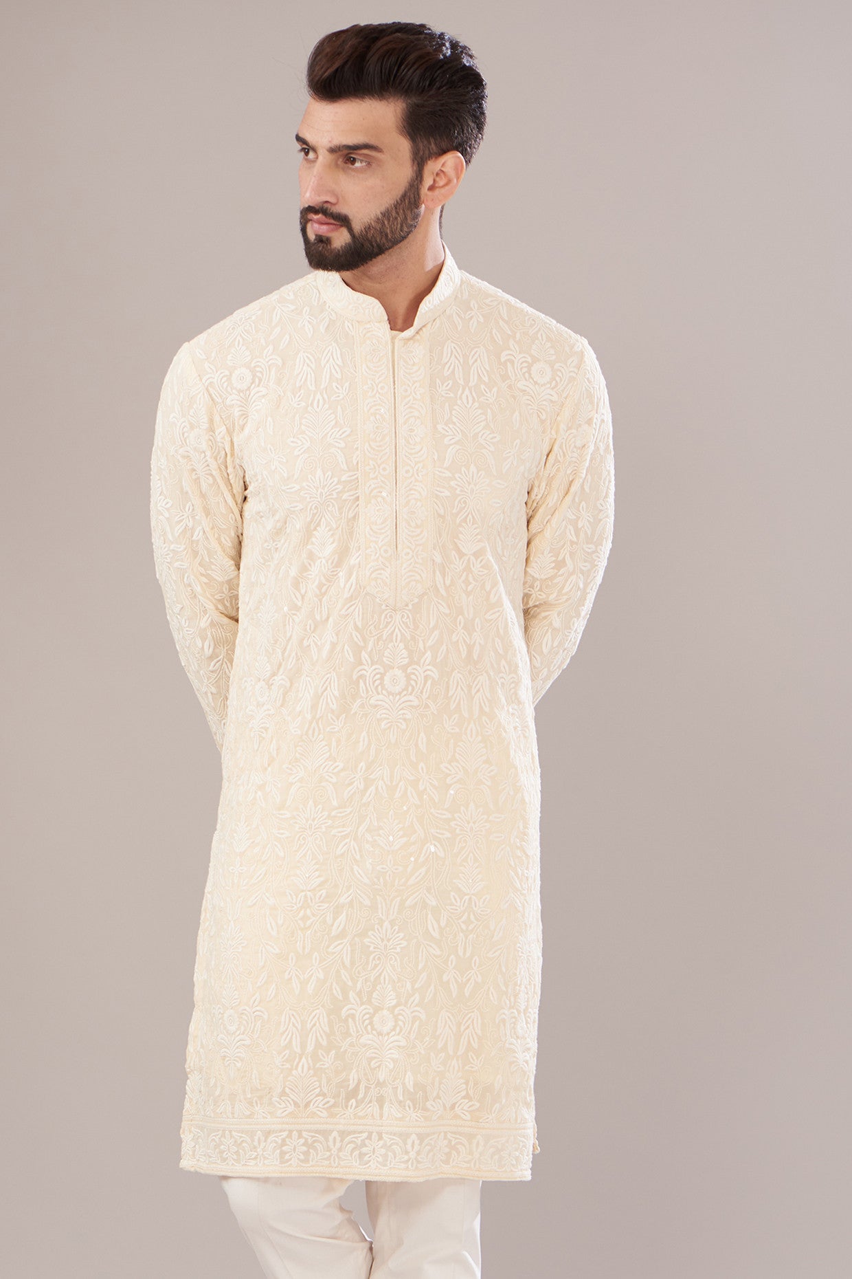 Ivory Georgette Embroidered Kurta for Women - Elegant Traditional Indian Tunic Top - Perfect for Festivals, Weddings & Special Occasions