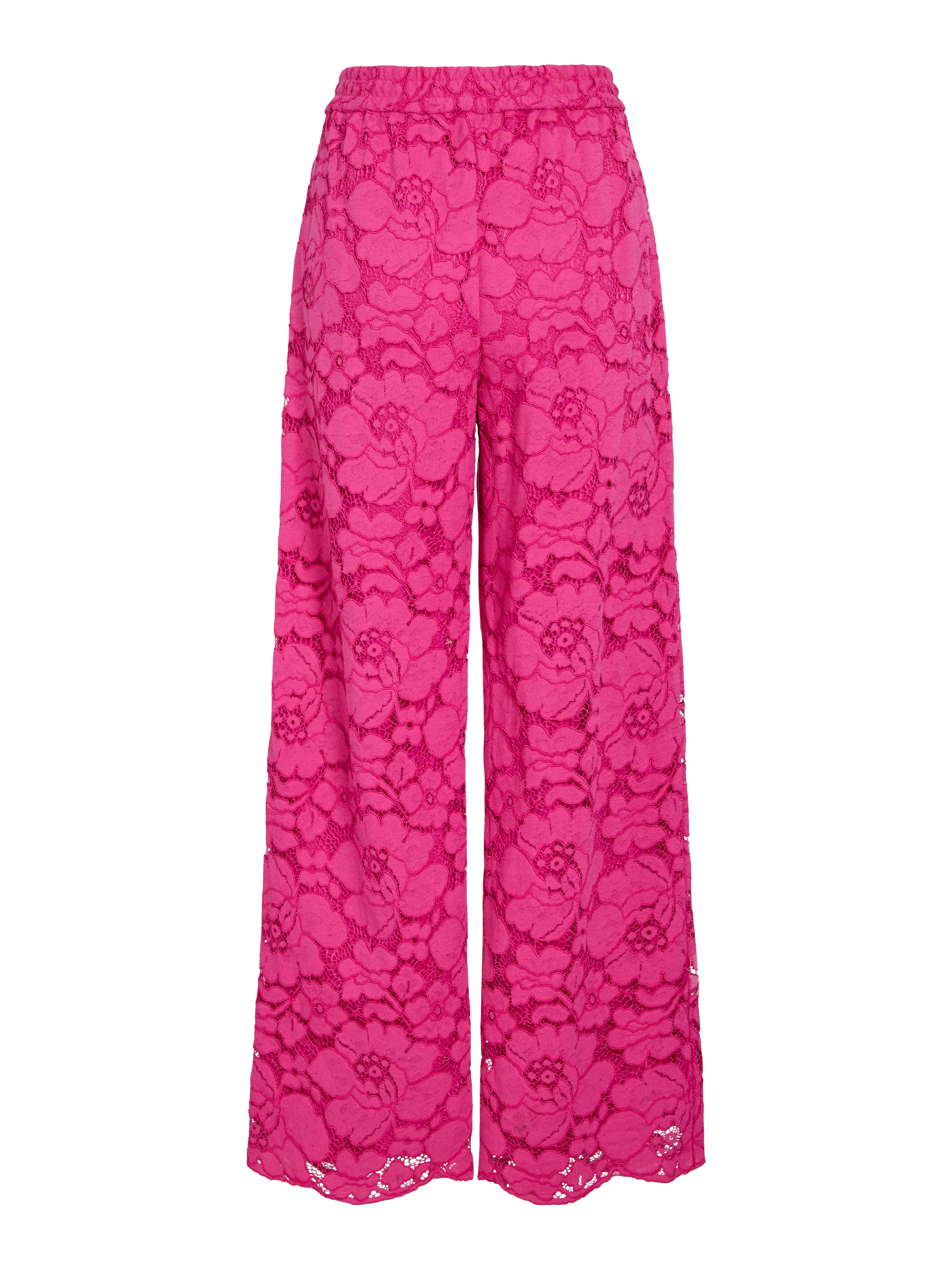 Ceren Lace Pants for Women - Raspberry Rose Floral Embroidery High Waist Palazzo Pants | Elegant Boho Chic Fashion for Parties, Weddings & Special Occasions