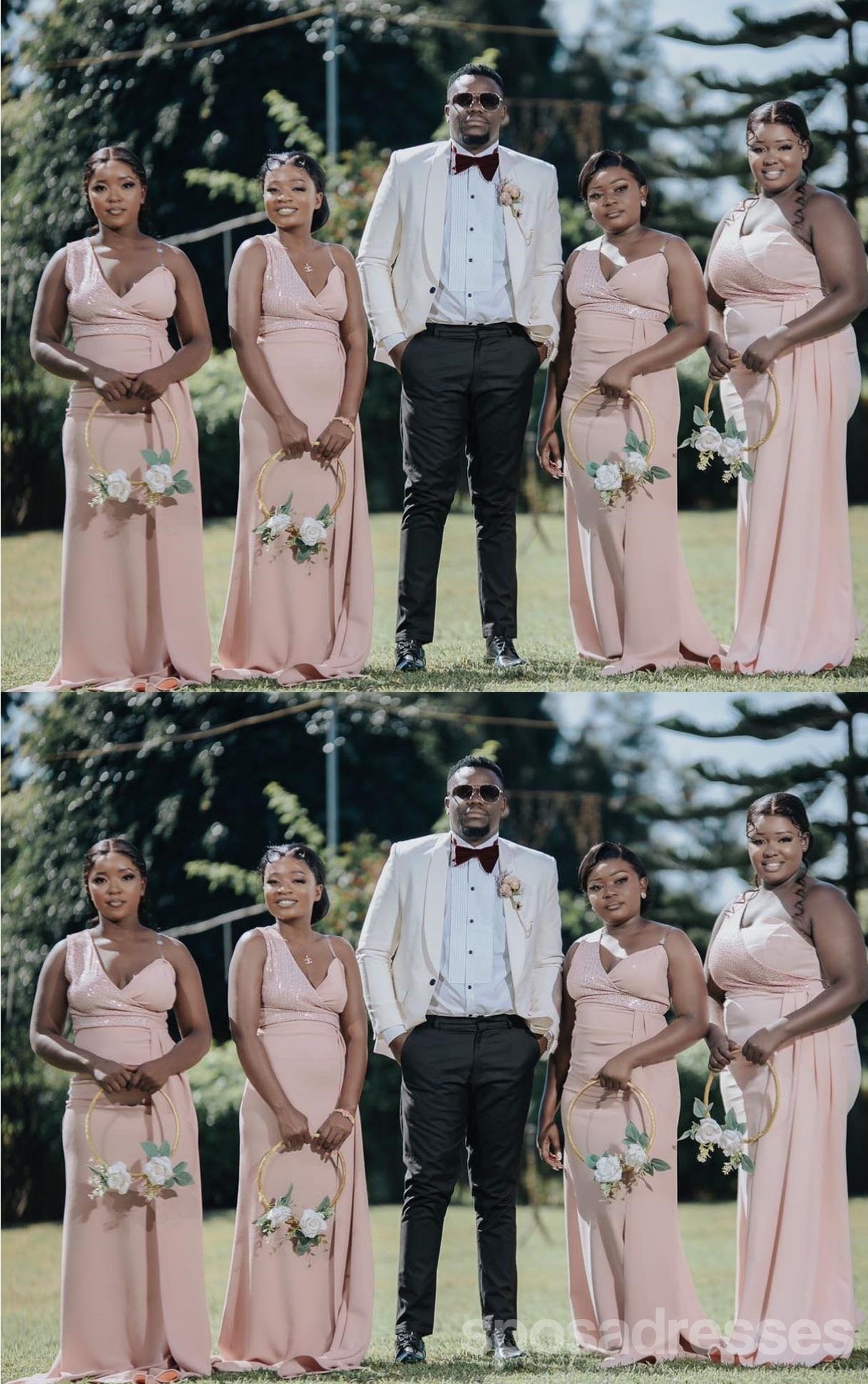 Elegant Pink Straps Mermaid Maxi Long Bridesmaid Dresses - WG1705 | Formal Wedding Party Gowns for Bridesmaids, Evening Gowns & Special Occasions