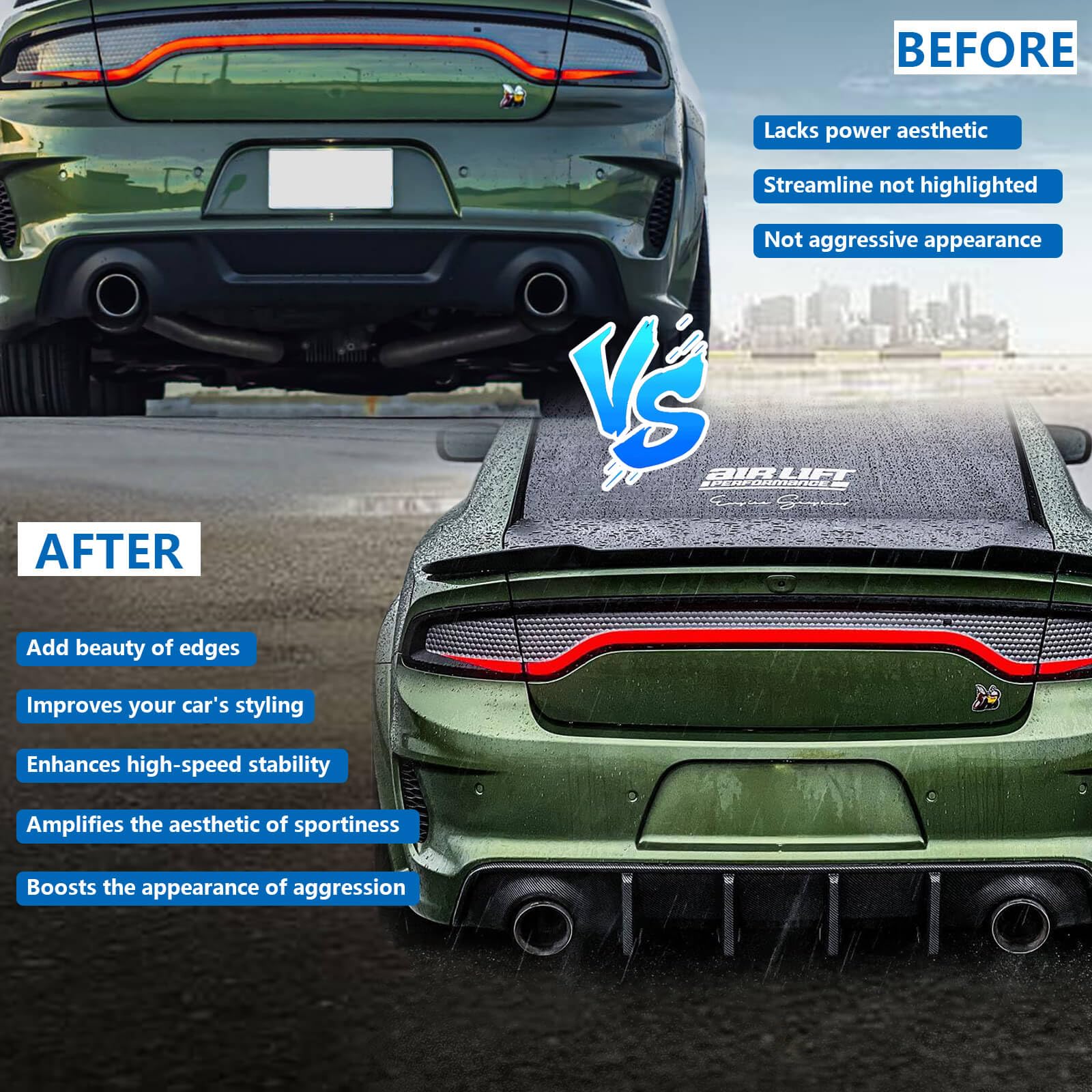 WildWell Charger Rear Diffuser for Dodge Charger Widebody SRT Hellcat & Scat Pack 2020-2024 - Carbon Fiber Style Body Kit - Upgrade for Racing & Street Performance