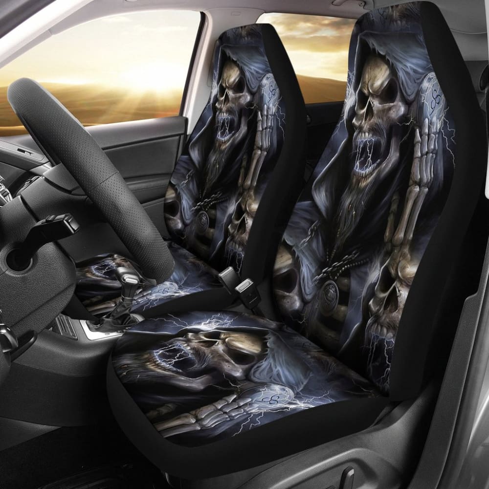 2 Pcs Gothic Grim Reaper Skull Car Seat Covers - Universal Fit for Cars, Trucks & SUVs - Halloween Decor & Horror Theme Accessories - Perfect for Car Enthusiasts & Horror Fans