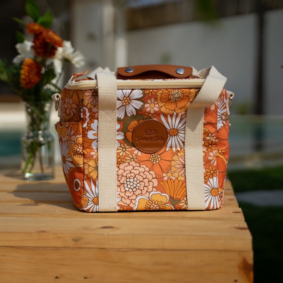Portable Mini Cooler Bag for Picnics, Beach & Outdoor - Insulated Lunch Box for Food & Drinks - Golden Hour Design - Perfect for Camping, Travel & Work Lunch