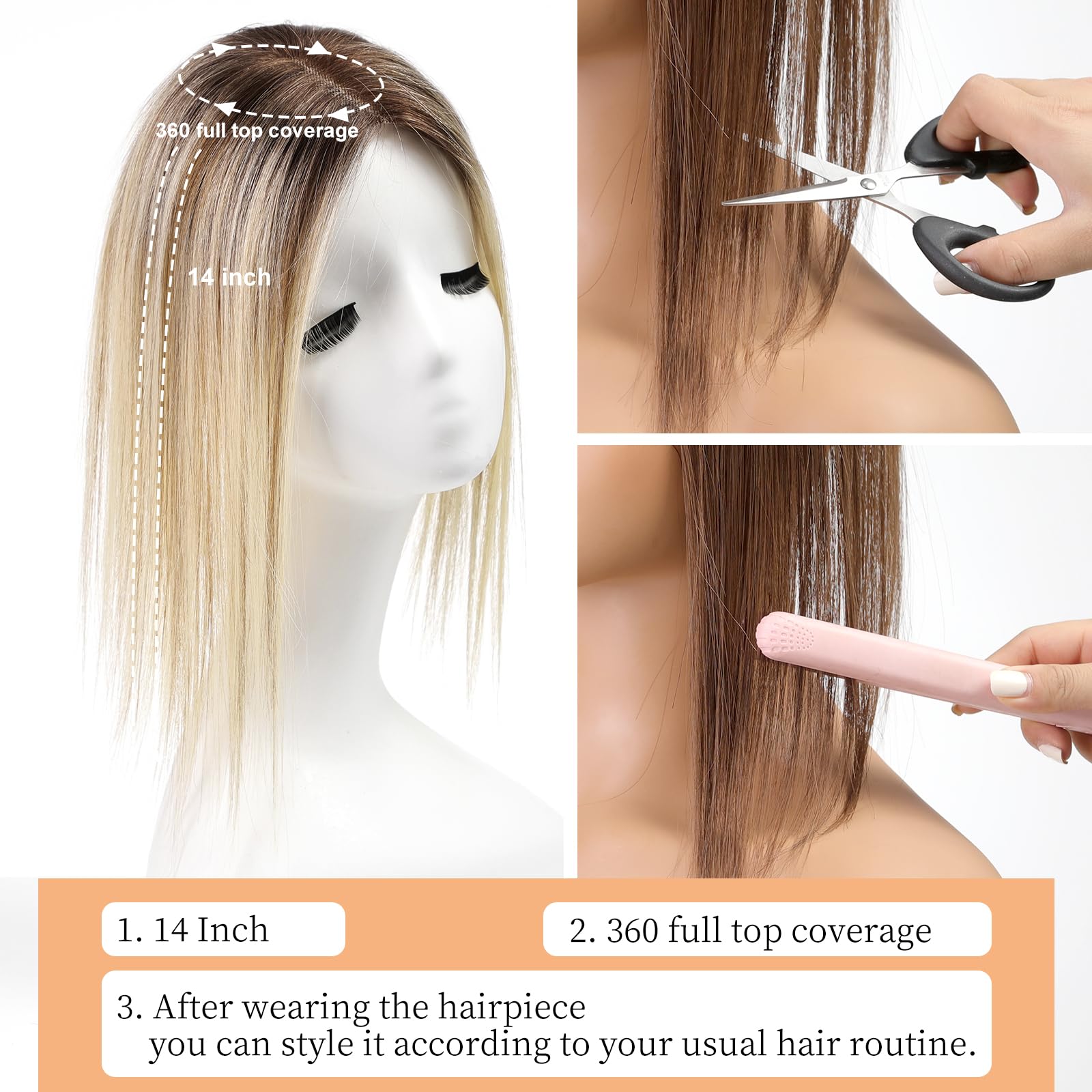 KKU Real Human Hair Toppers for Women - Handcrafted Breathable Hairpiece for Thinning Hair, Adds Volume & Natural Look | Perfect for Daily Wear, Special Occasions & Hair Loss Solutions