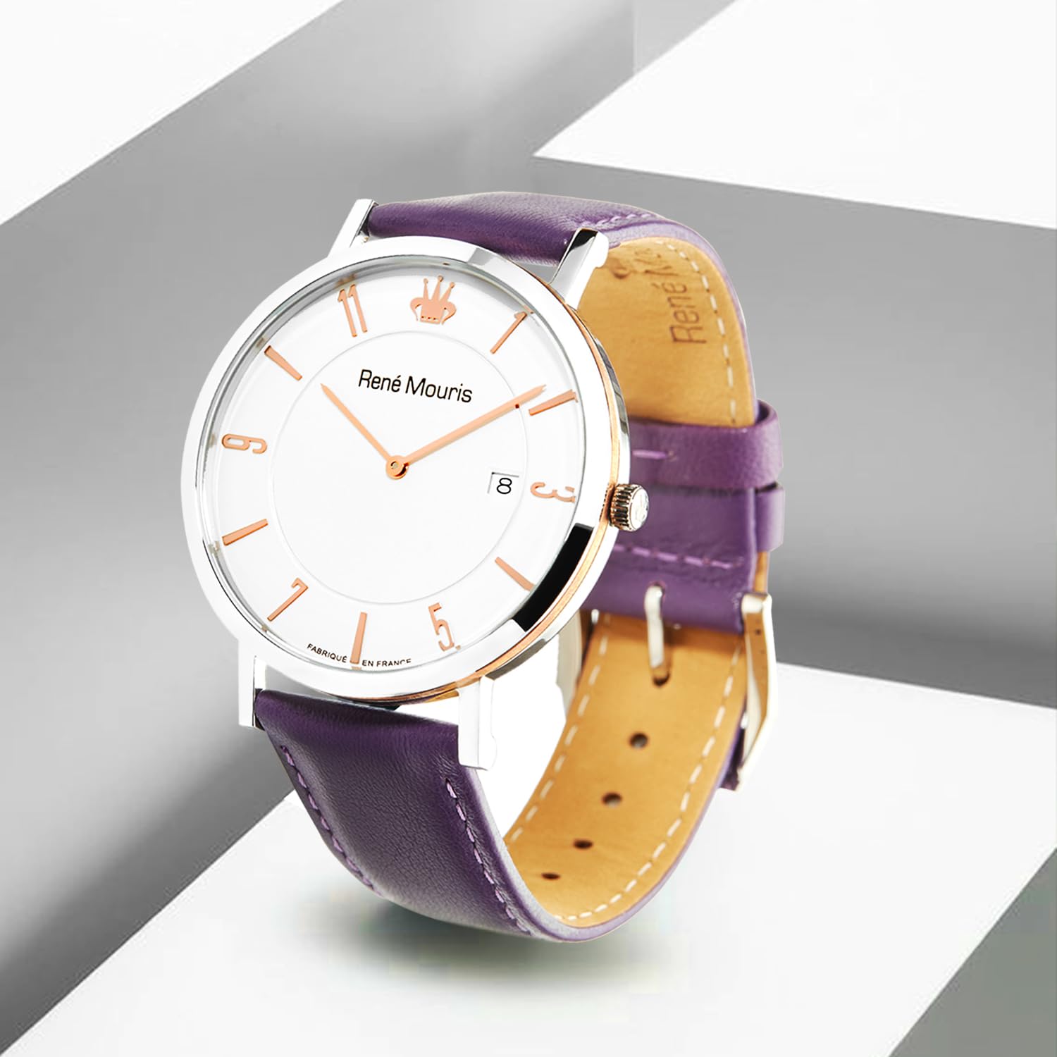 René Mouris Men's Classic Quartz Watch - 41MM 316L Stainless Steel Case, Sapphire Coated Mineral Crystal, 50M Waterproof, Italian Leather Strap - Elegant Dress Watch for Business, Office & Formal Occasions