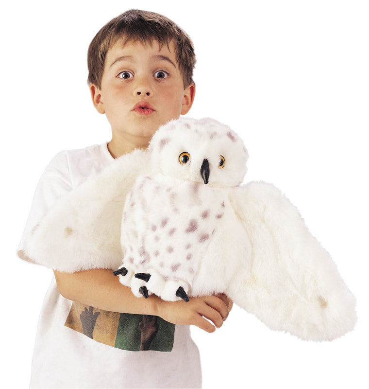 Folkmanis Snowy Owl Hand Puppet with Rotating Head - Interactive Stuffed Animal Toy for Storytelling, Education & Playtime Fun