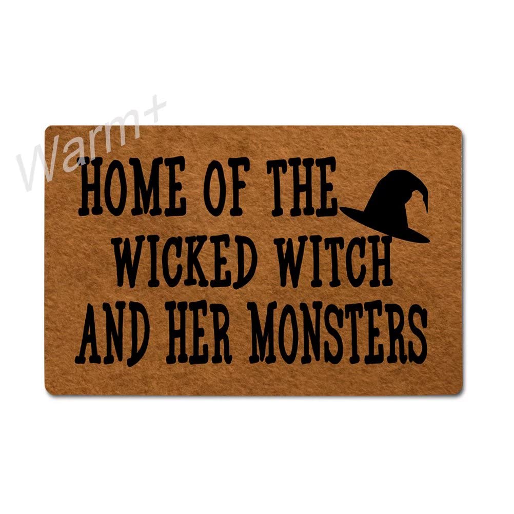 Halloween Doormat - Wicked Witch & Monsters Design with Non-Slip Rubber Backing - 23.6 x 15.7 Inch Indoor/Outdoor Entry Mat for Front Door Decor - Perfect for Spooky Home, Haunted House & Halloween Party Decorations