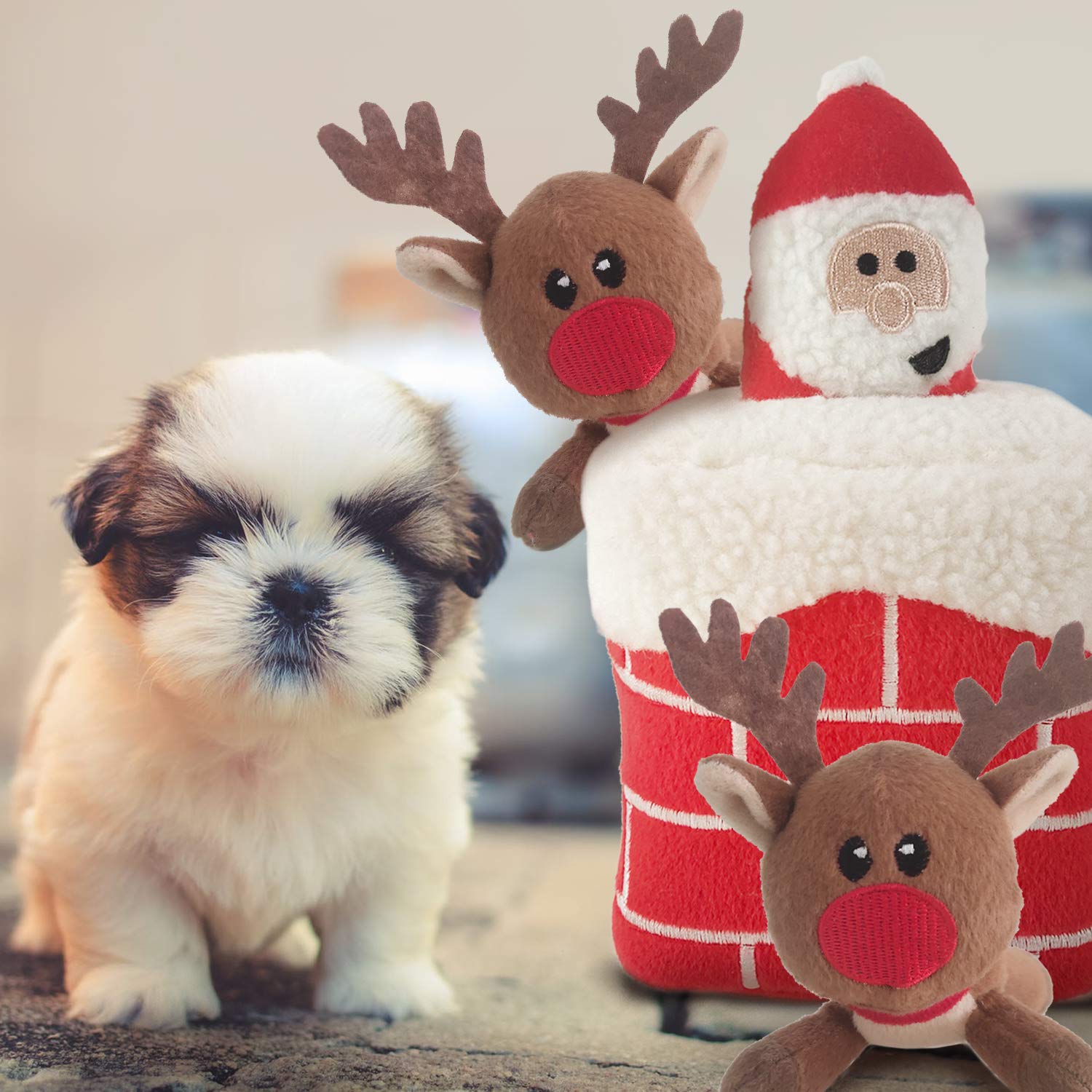 Christmas Dog Toys - Santa & Reindeer Squeaky Interactive Hide and Seek Dog Toy Set | Fun Holiday Chew Toys for Small Medium Large Dogs | Perfect for Christmas Gifts, Puppy Playtime & Festive Pet Photos