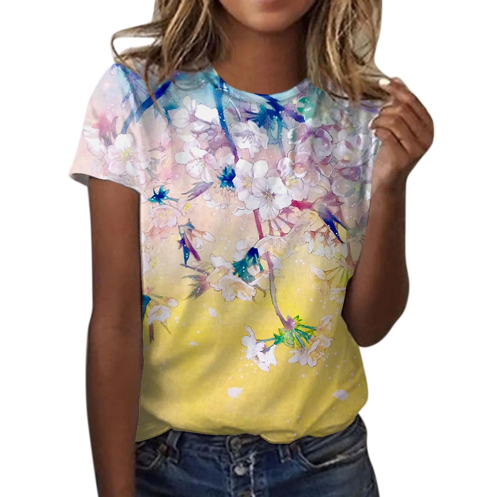 Women's Black Boho Blouses - Casual Crew Neck Short Sleeve Printed Tops for Summer | Perfect for Beach Outings, Music Festivals & Everyday Wear