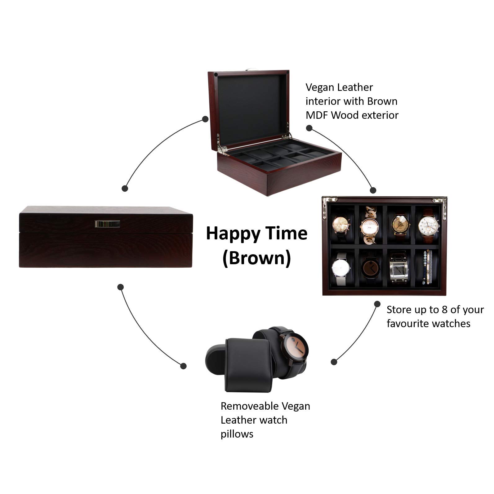 Deccorebay Executive Unisex Signature Wood Watch Case Display Box - Holds 8 Watches (Love You Engraved) - Perfect for Watch Collectors, Gift Giving & Jewelry Storage