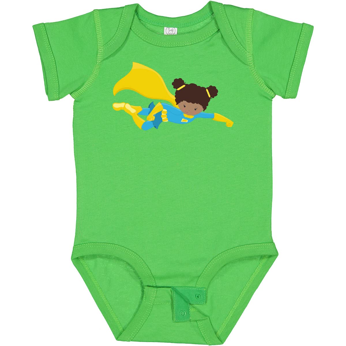 Inktastic African American Superhero Girl with Yellow Cape Baby Bodysuit - Cute Infant Outfit for Playdates, Costume Parties & Everyday Wear