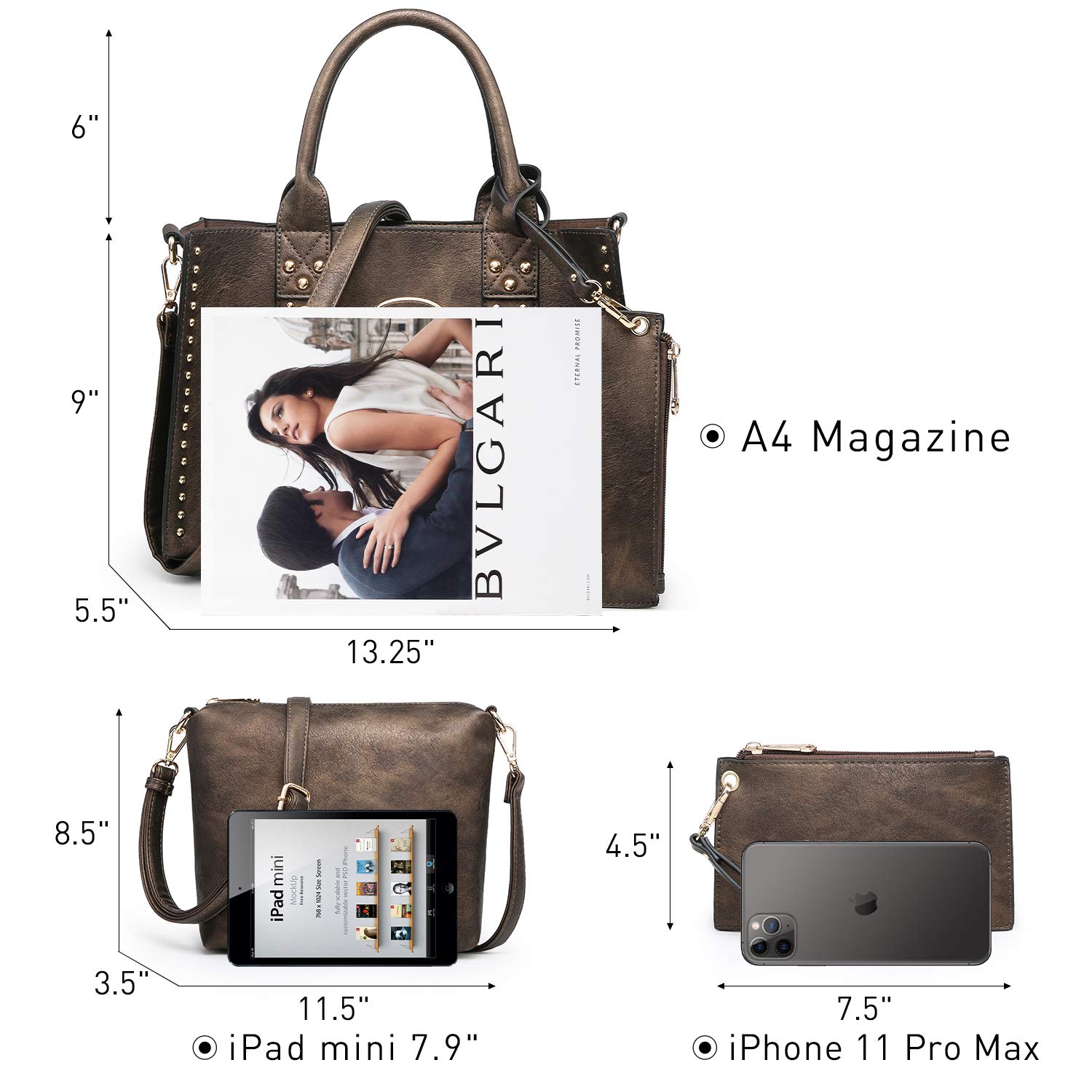 Dasein Women's Leather Tote Bag with Wallet Set - Stylish Top Handle Satchel & Shoulder Hobo Bag (3-Piece Set) | Perfect for Work, Travel, and Everyday Use
