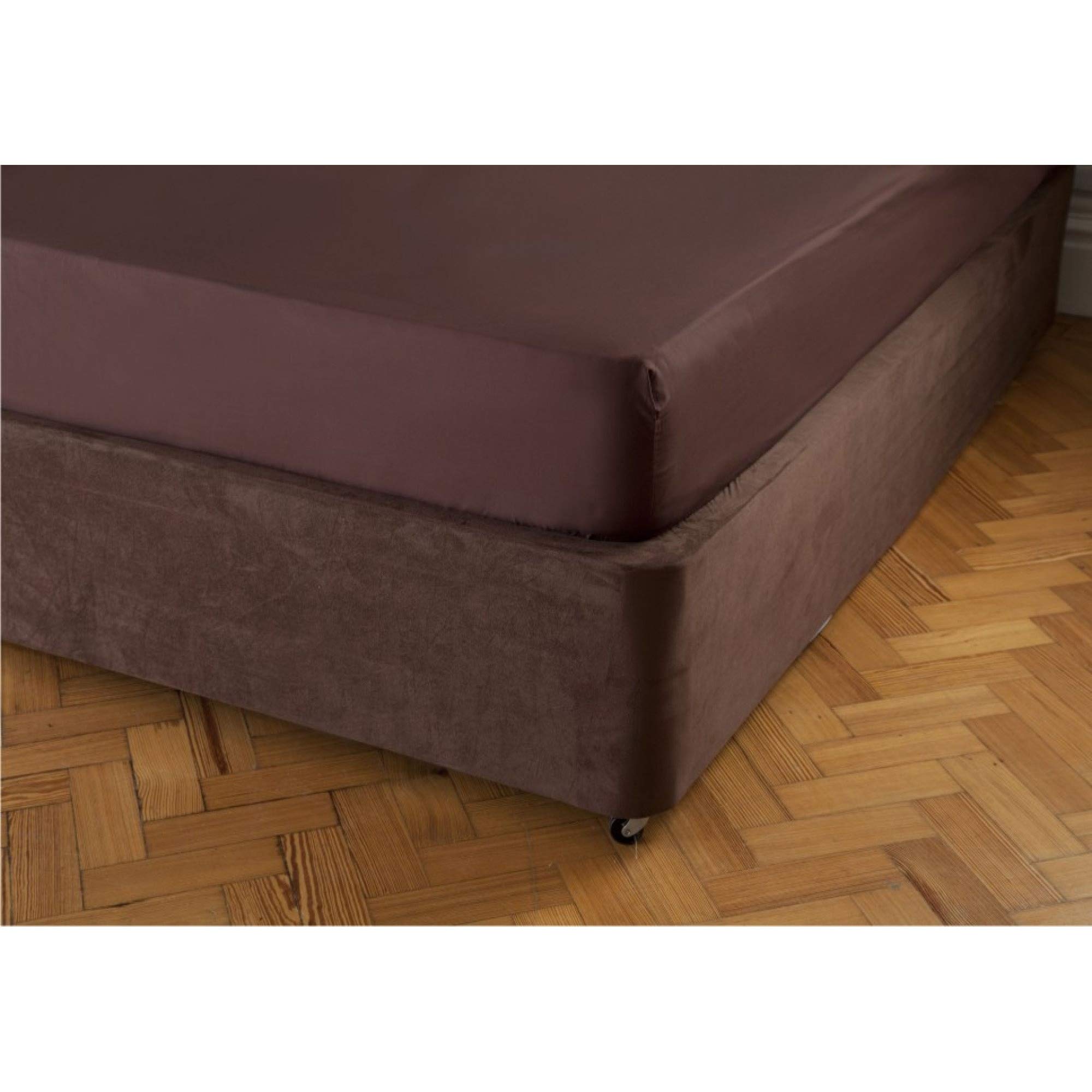 Belledorm Faux Suede Divan Base Wrap - 19 Inch Full Size Bed Frame Cover in Chocolate Brown | Luxurious Upholstered Bed Base Wrap for Bedroom Decor & Home Styling
