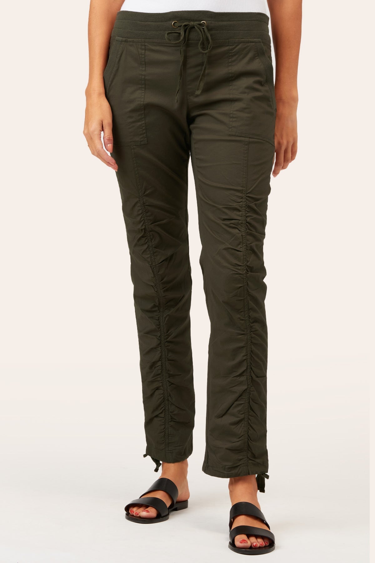 Jules Women's Olive Green High Waisted Stretch Pants - Comfortable Casual Trousers for Work, Travel & Everyday Wear