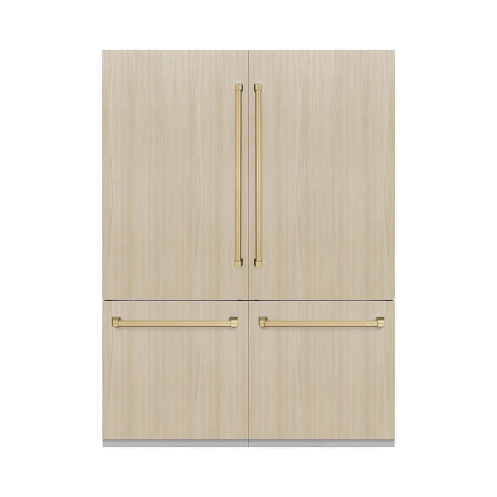 ZLINE Autograph Edition 60-Inch Built-In French Door Refrigerator - 32.2 cu.ft Capacity, Panel Ready, Bottom Freezer, Water Dispenser & Ice Maker, Graphite Gray Interior with Champagne Bronze Accents (GRBIVZ 60 CB) - Perfect for Luxury Kitchens and Modern Home Design